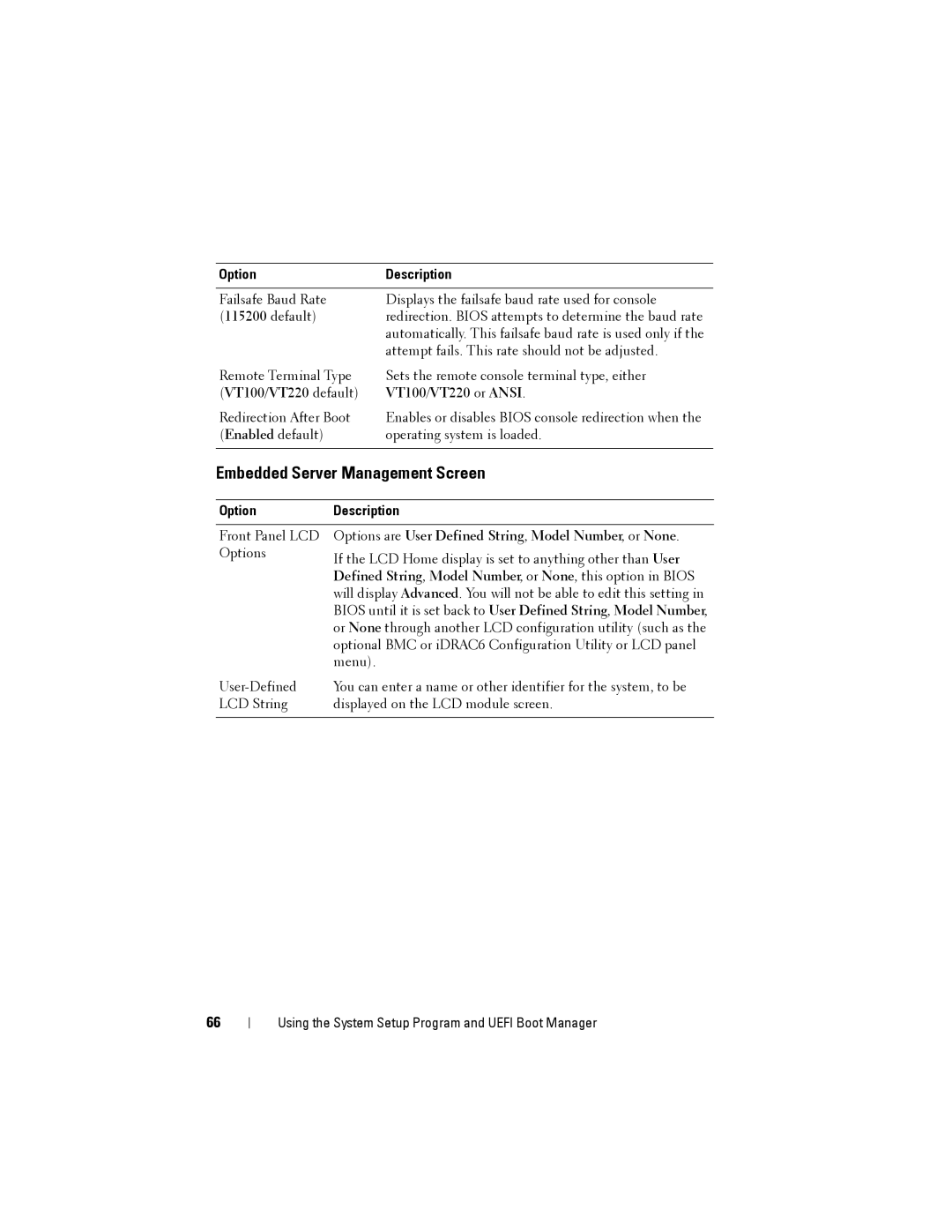 Dell R515 owner manual Embedded Server Management Screen, VT100/VT220 default VT100/VT220 or Ansi 