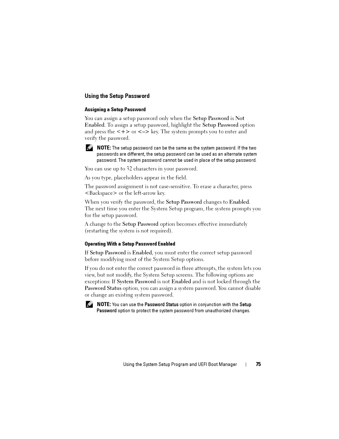 Dell R515 owner manual Using the Setup Password, Assigning a Setup Password, Operating With a Setup Password Enabled 