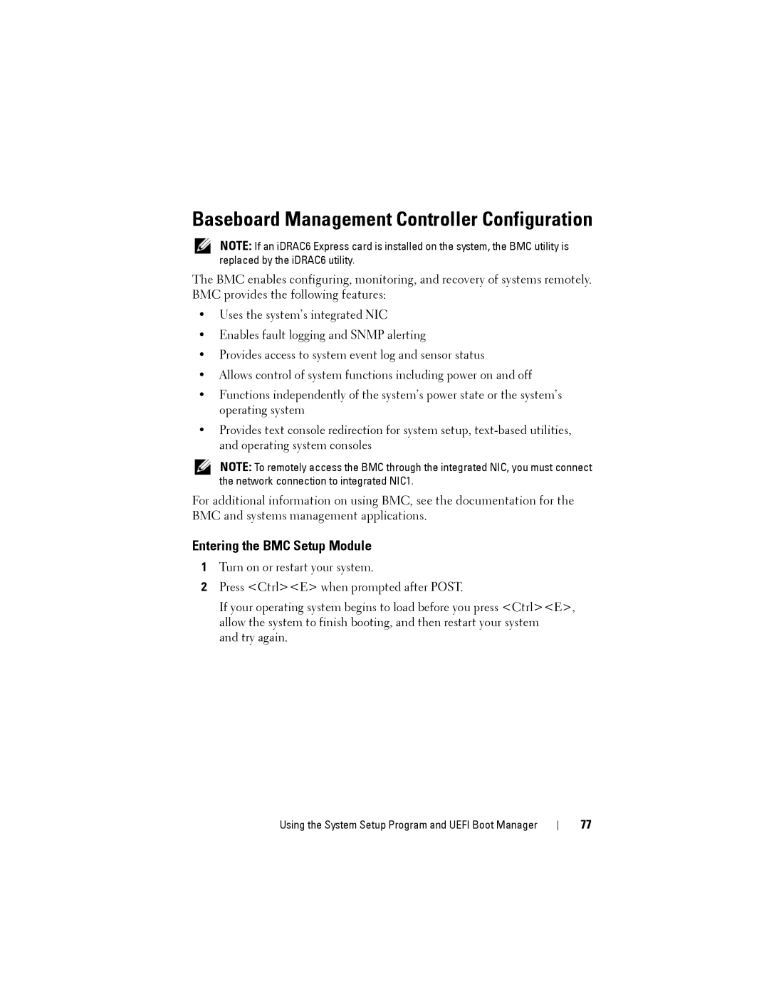 Dell R515 owner manual Baseboard Management Controller Configuration, Entering the BMC Setup Module 