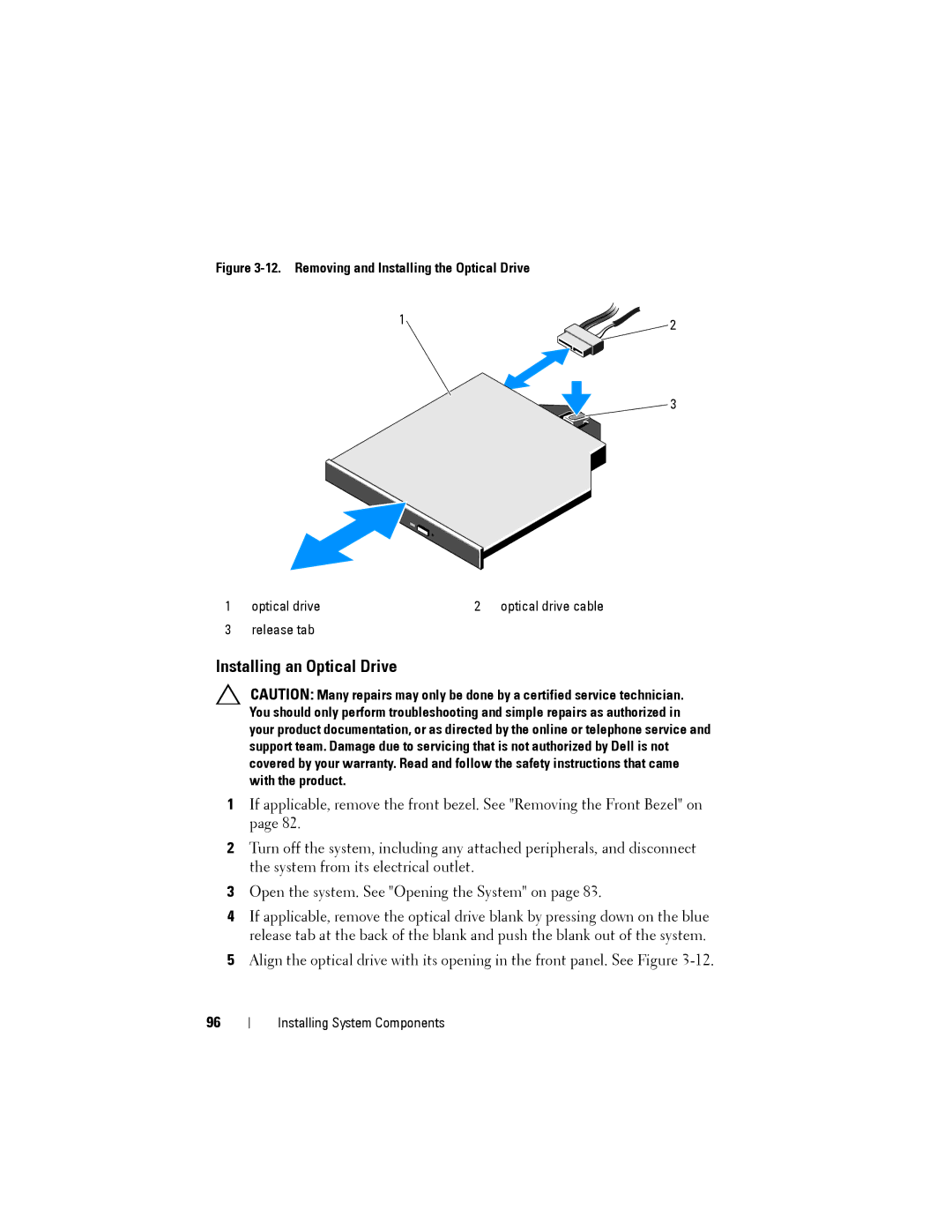 Dell R515 owner manual Installing an Optical Drive, Removing and Installing the Optical Drive 