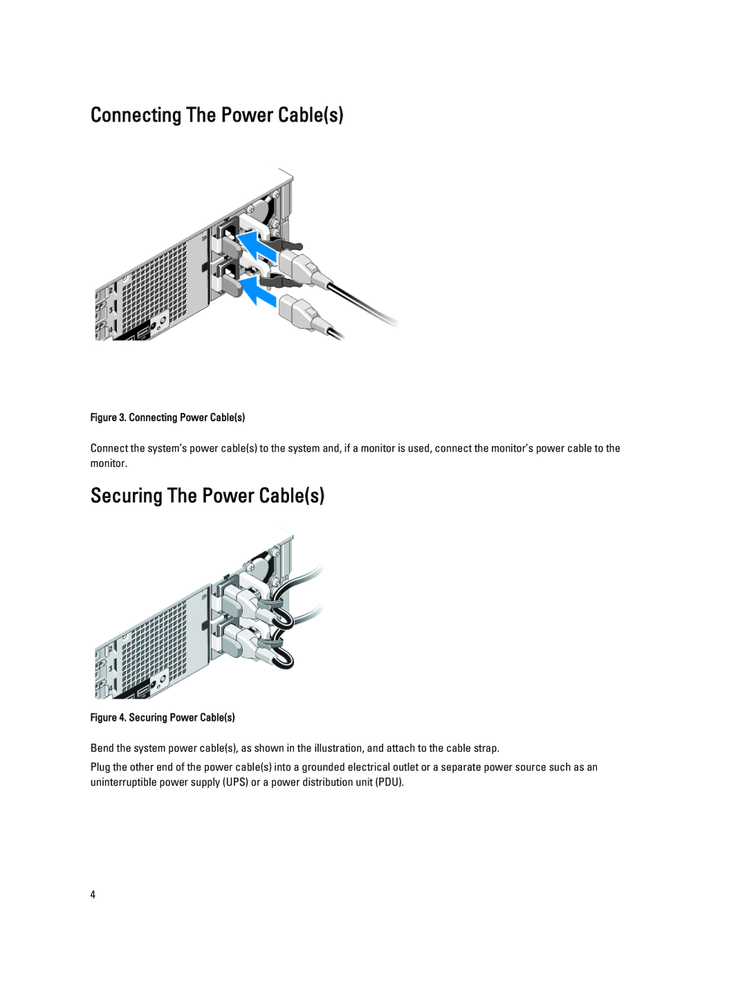 Dell R520 manual Connecting The Power Cables, Securing The Power Cables 