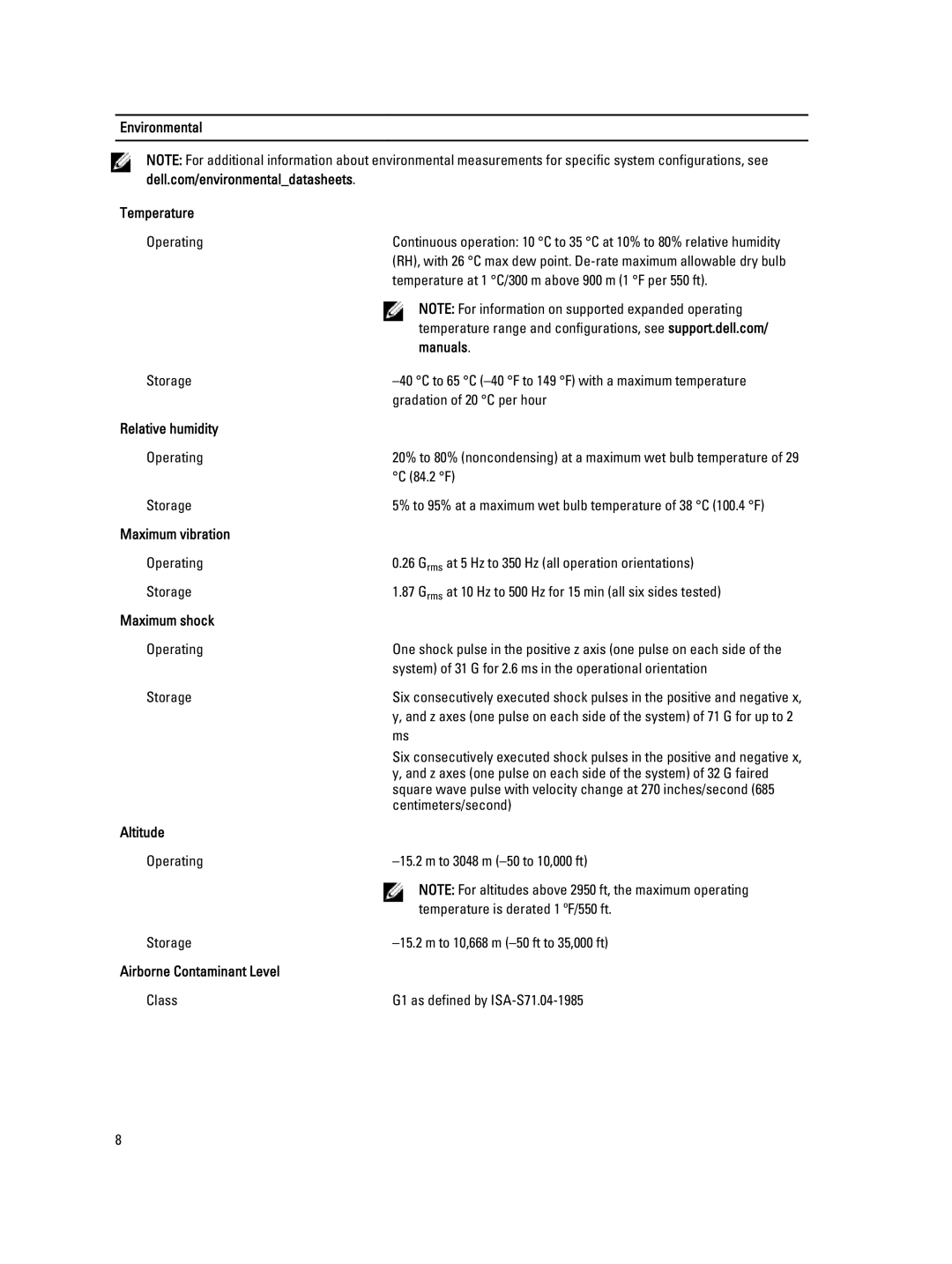 Dell R520 manual Environmental Temperature, Manuals, Relative humidity, Maximum vibration, Maximum shock, Altitude 