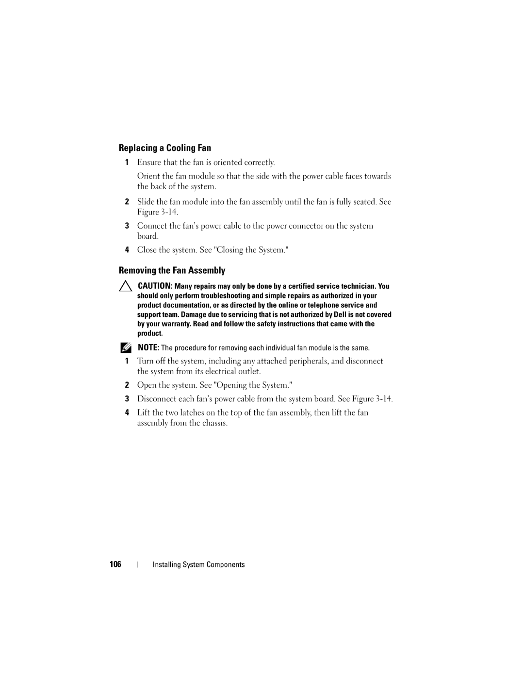 Dell R610, A03 owner manual Replacing a Cooling Fan, Removing the Fan Assembly 