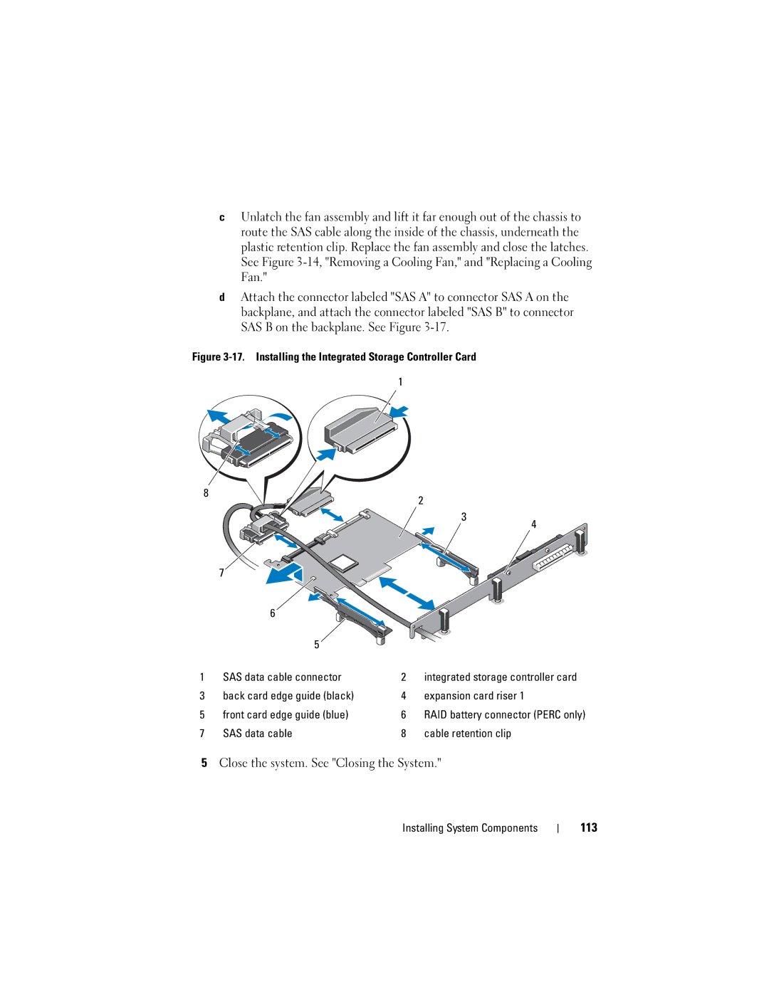 Dell A03, R610 owner manual 113, SAS data cable Cable retention clip 