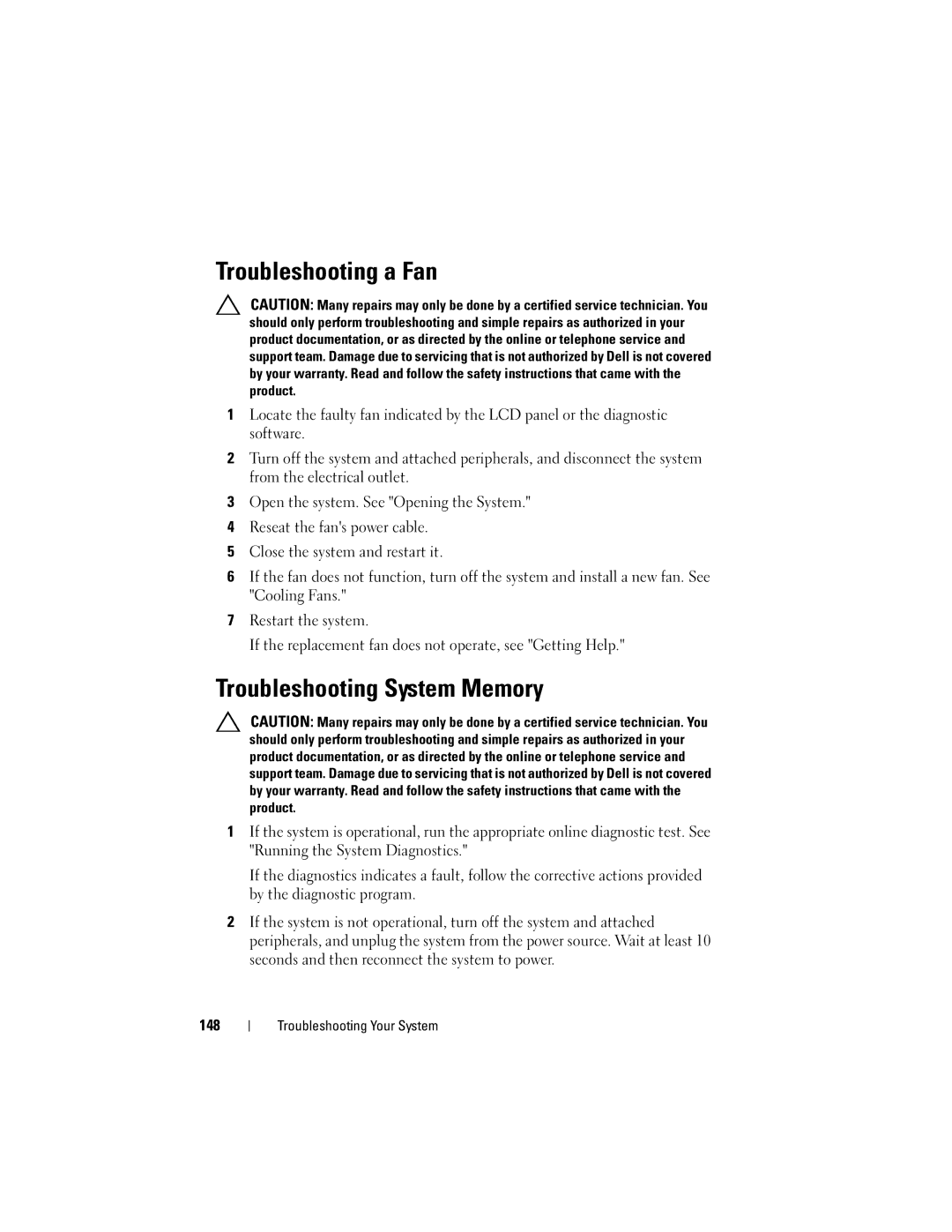 Dell R610, A03 owner manual Troubleshooting a Fan, Troubleshooting System Memory 