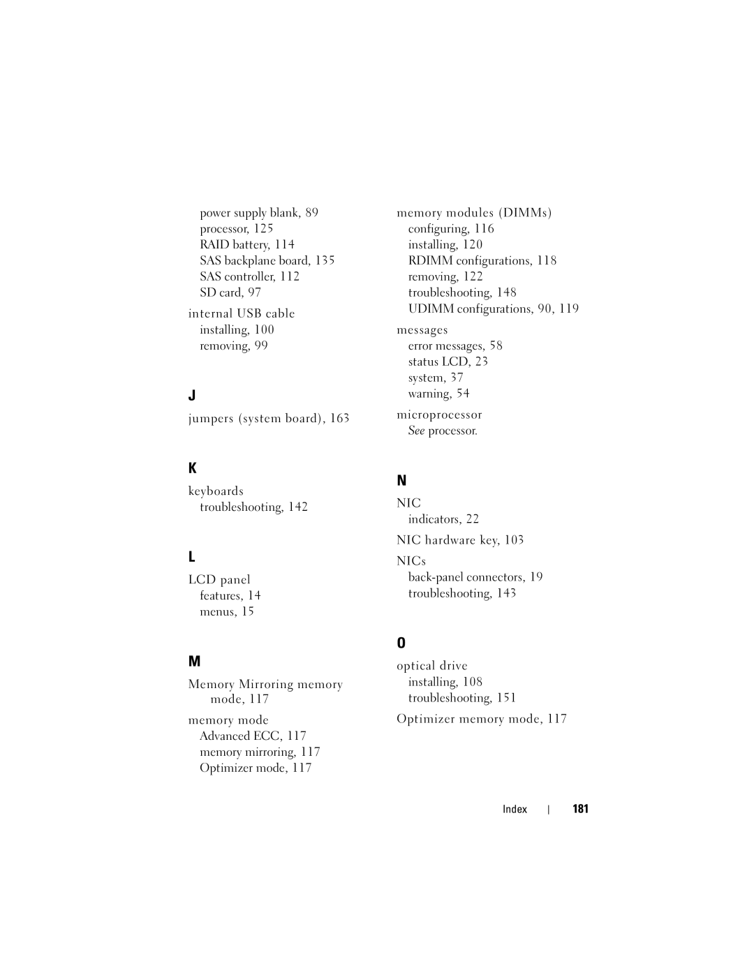 Dell A03, R610 owner manual 181, Microprocessor See processor 