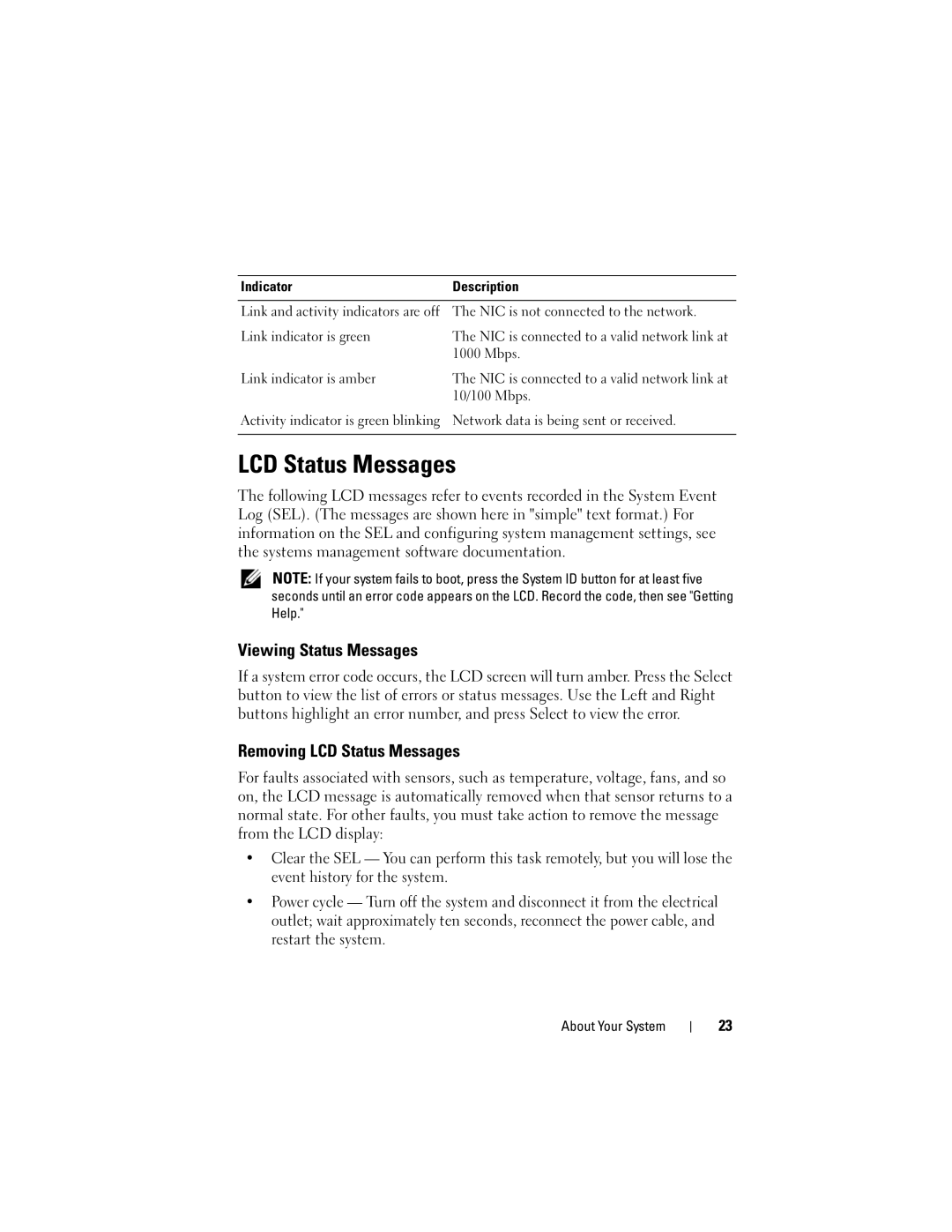 Dell A03, R610 owner manual Viewing Status Messages, Removing LCD Status Messages 