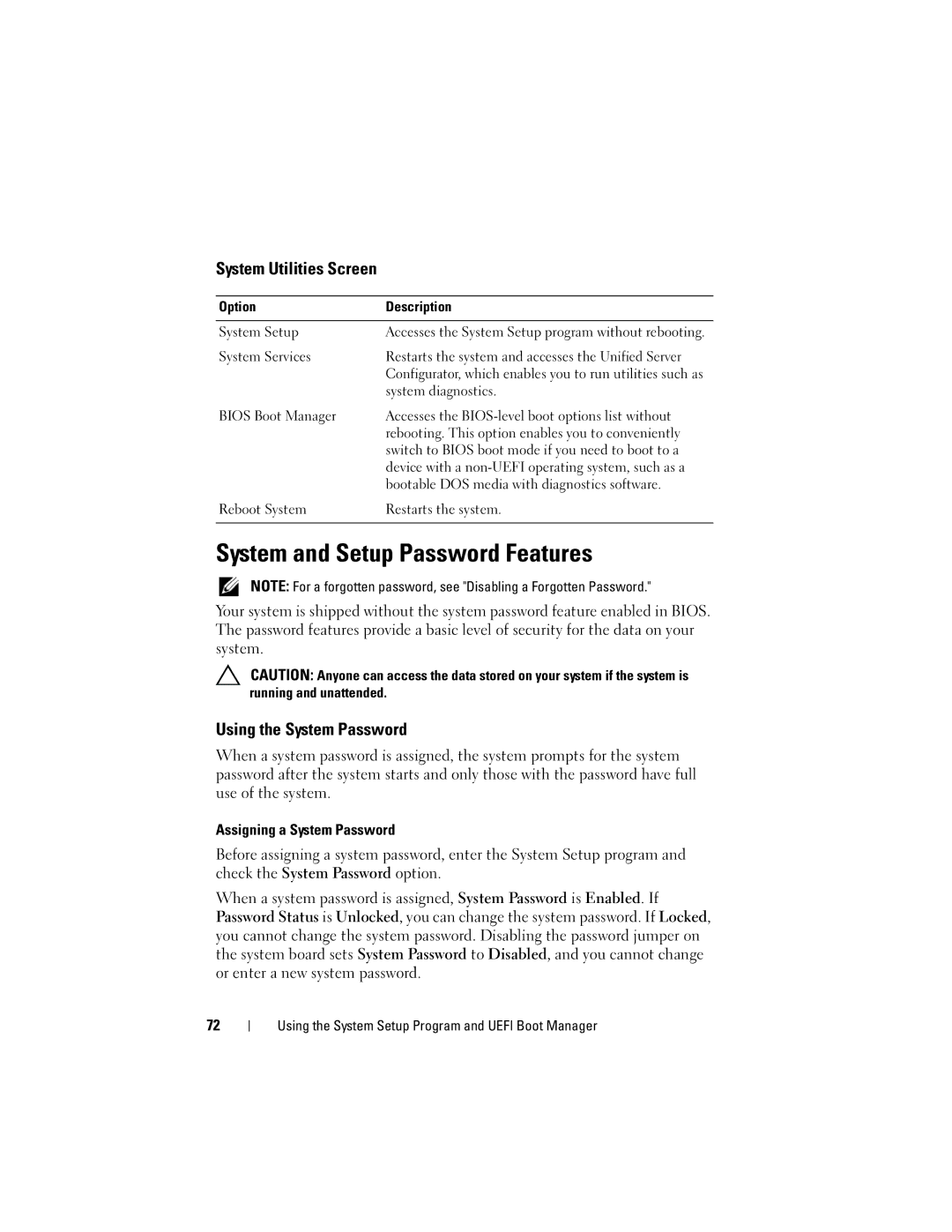 Dell R610, A03 owner manual System and Setup Password Features, System Utilities Screen, Using the System Password 