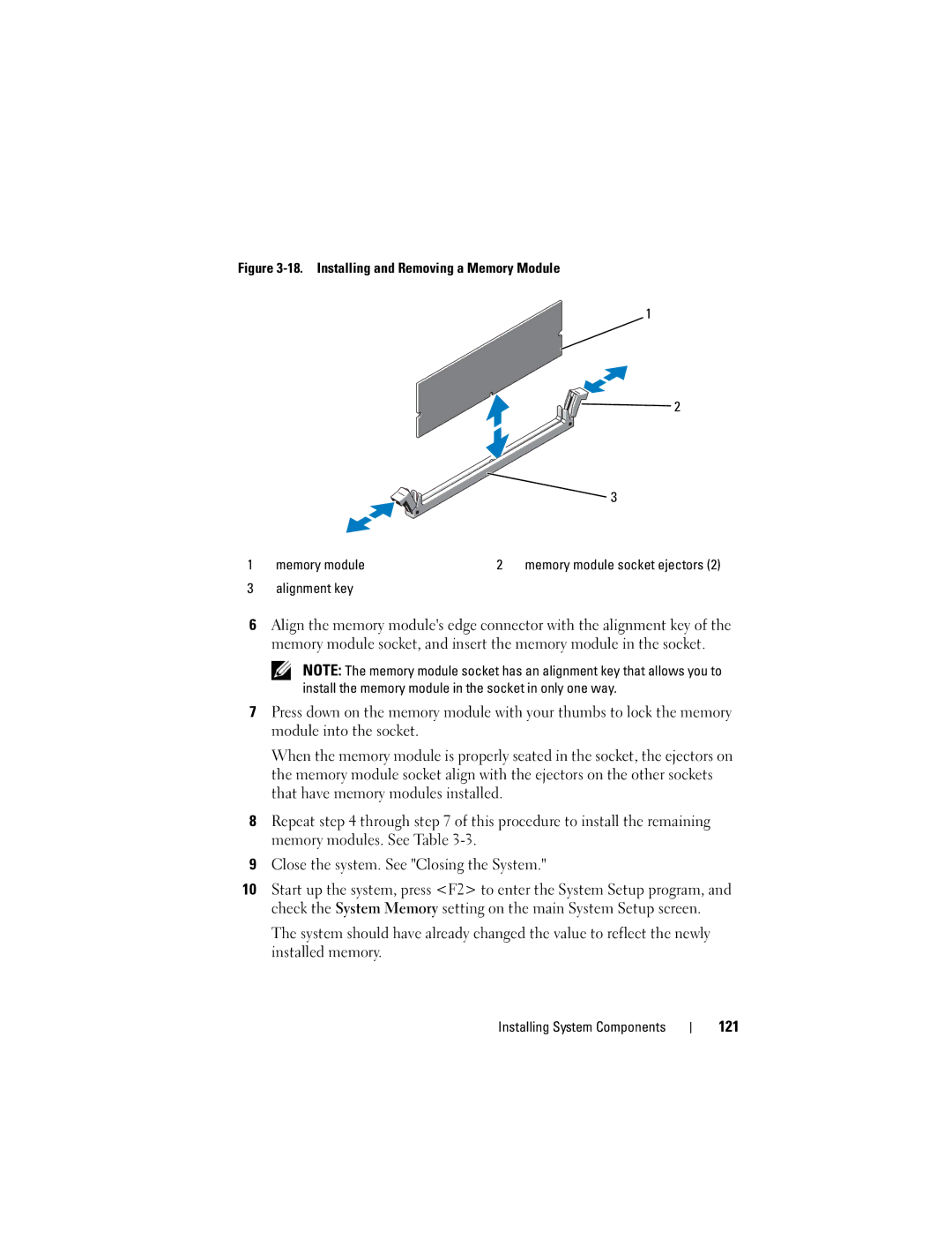 Dell R610 owner manual 121, Installing and Removing a Memory Module Memory module 