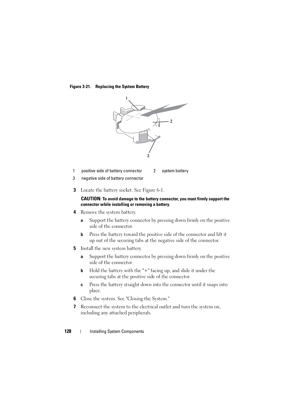 Dell R610 owner manual Replacing the System Battery 