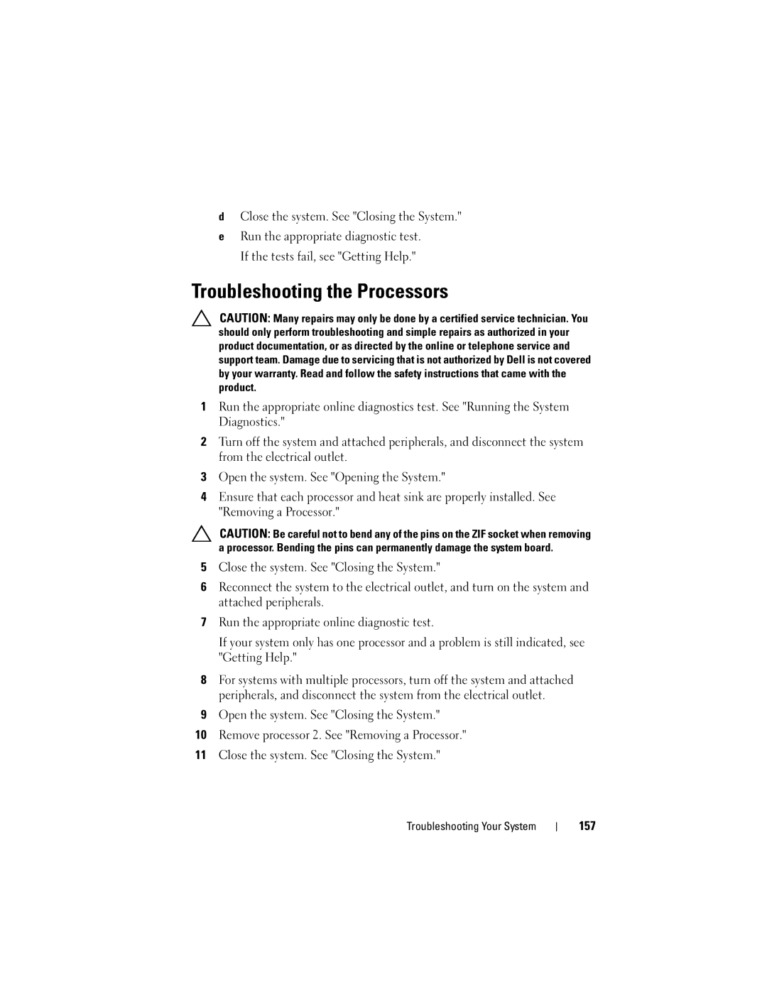 Dell R610 owner manual Troubleshooting the Processors, 157 