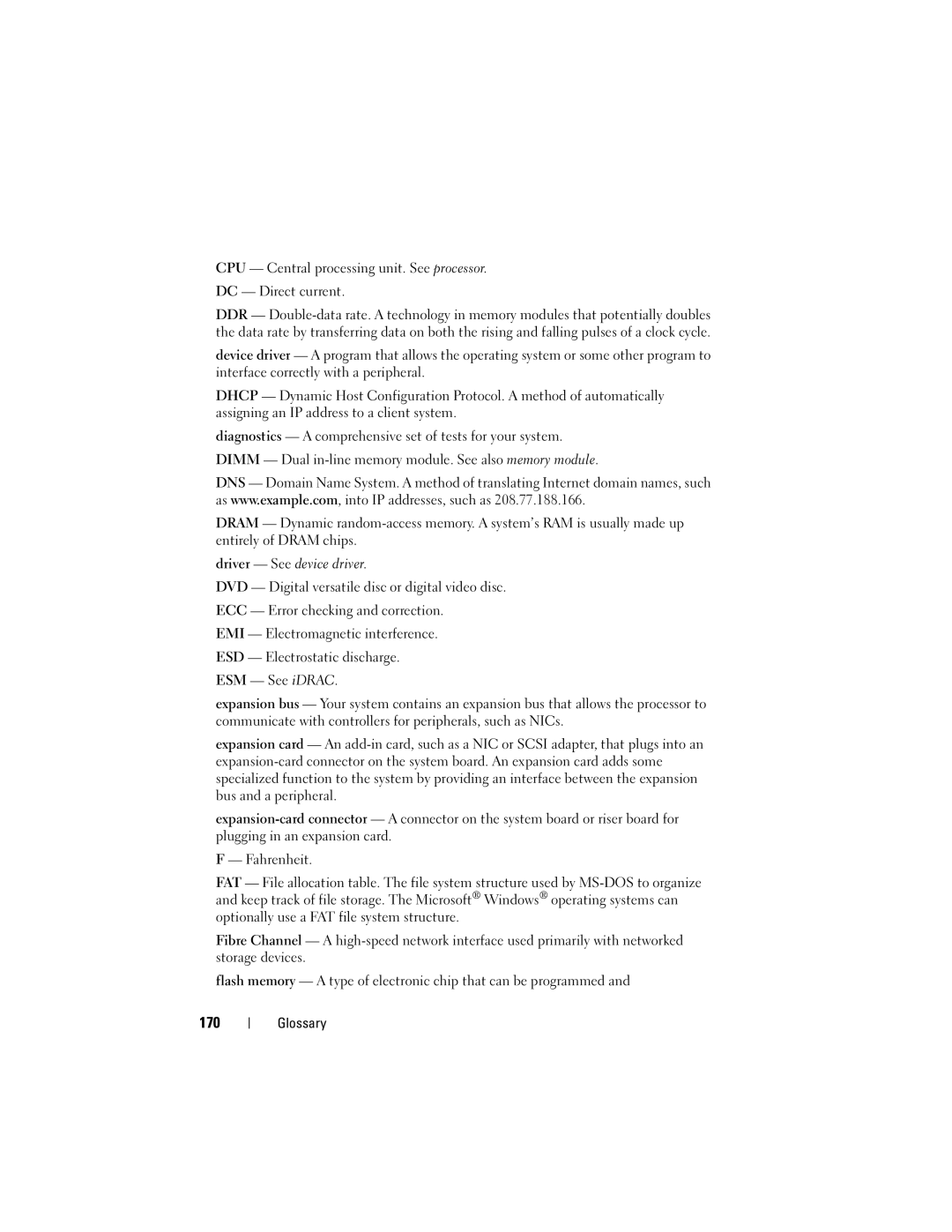 Dell R610 owner manual 170, CPU Central processing unit. See processor DC Direct current 