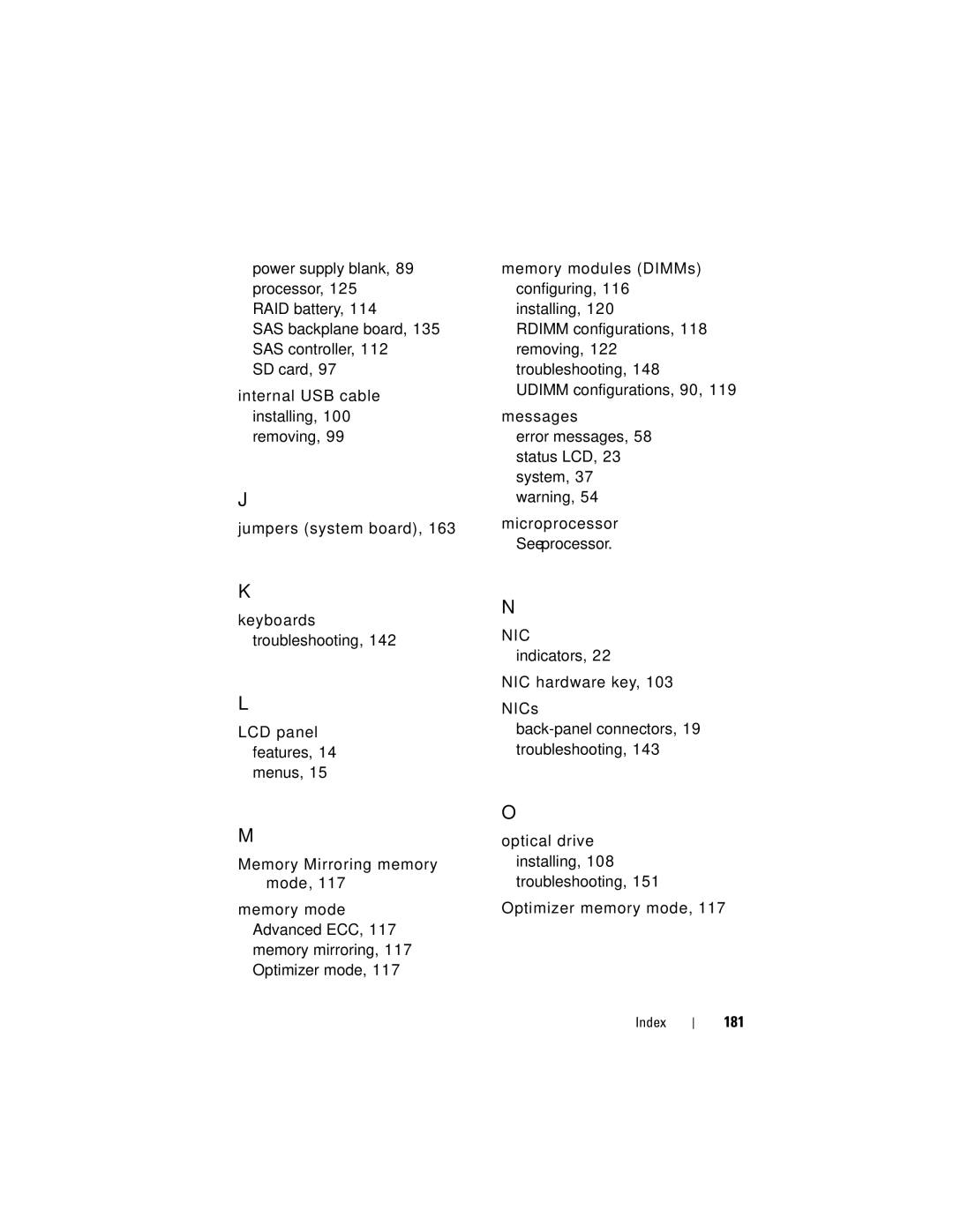 Dell R610 owner manual 181, Microprocessor See processor 