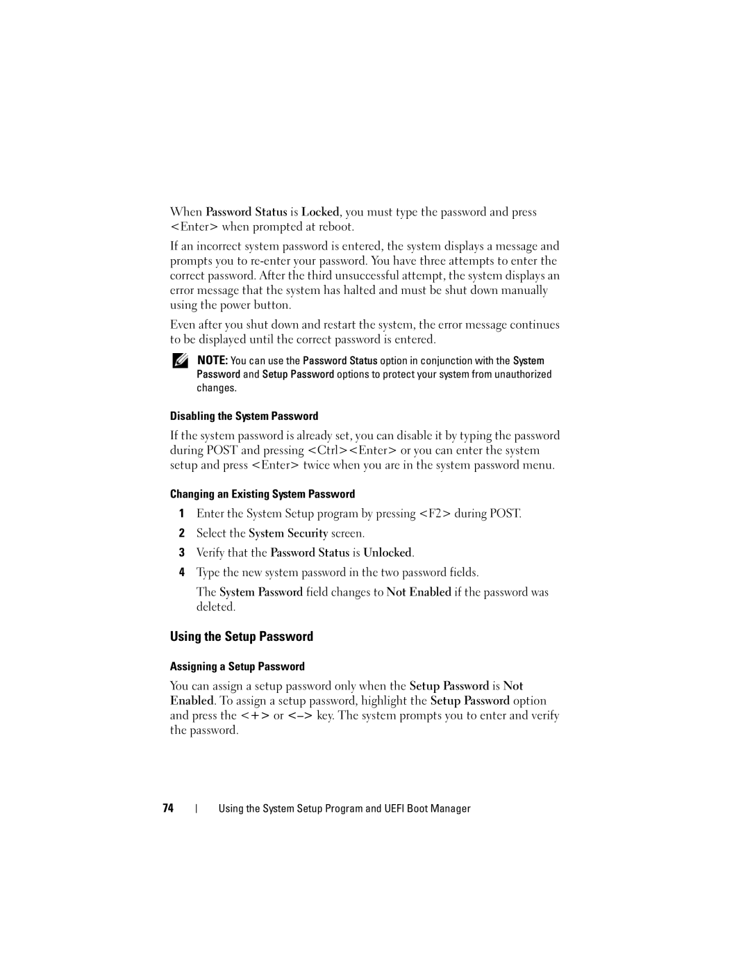 Dell R610 owner manual Using the Setup Password 