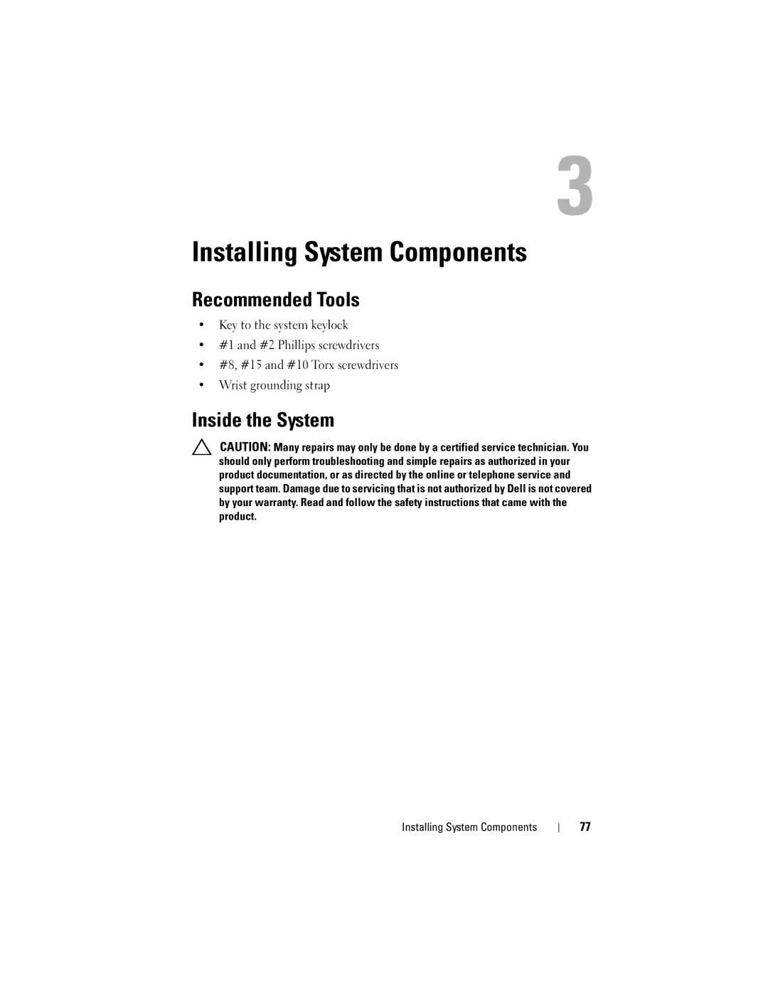 Dell R610 owner manual Recommended Tools, Inside the System, Installing System Components 