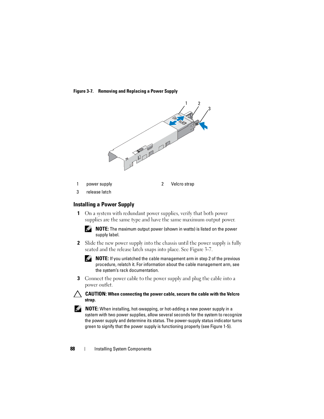 Dell R610 owner manual Installing a Power Supply, Removing and Replacing a Power Supply Power supply 