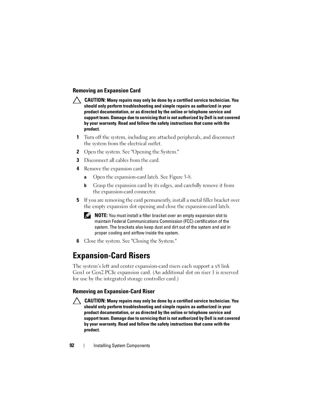 Dell R610 owner manual Expansion-Card Risers, Removing an Expansion Card, Removing an Expansion-Card Riser 