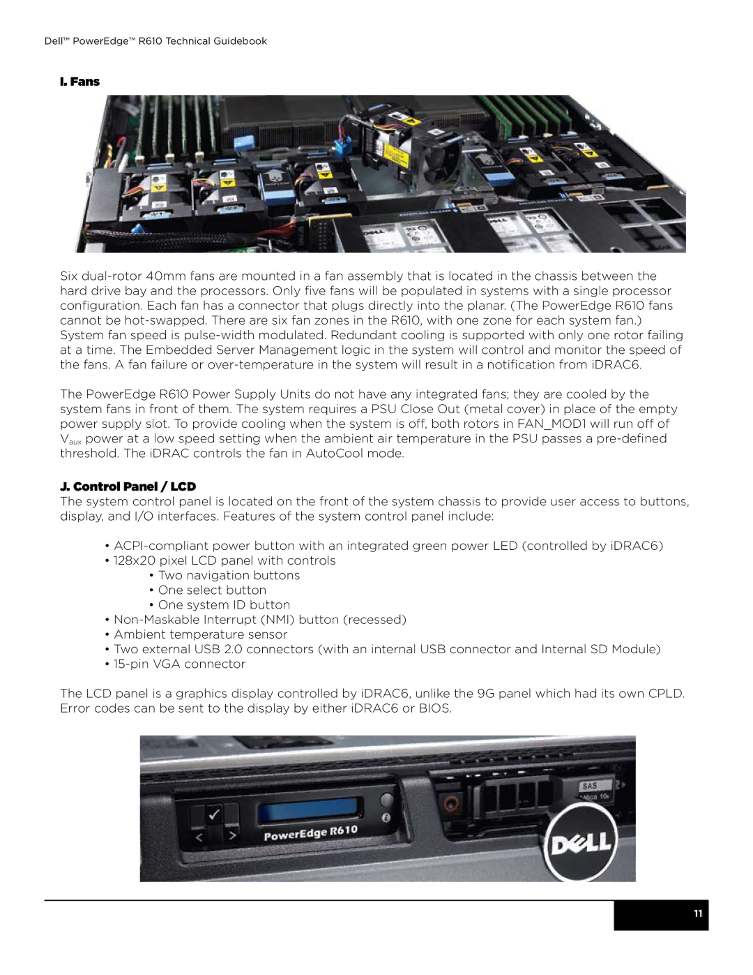 Dell R610 manual Fans, Control Panel / LCD 