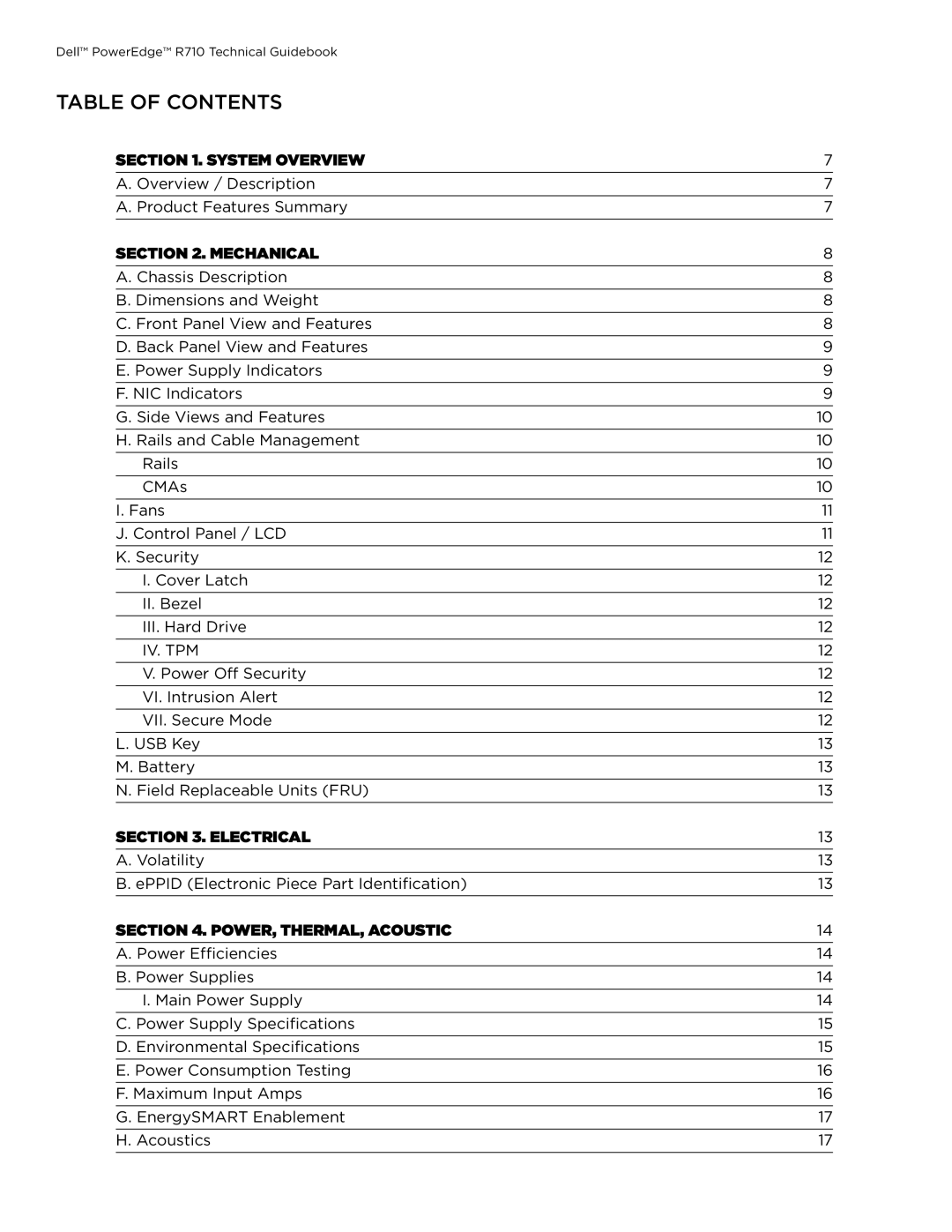 Dell R610 manual Table of Contents 