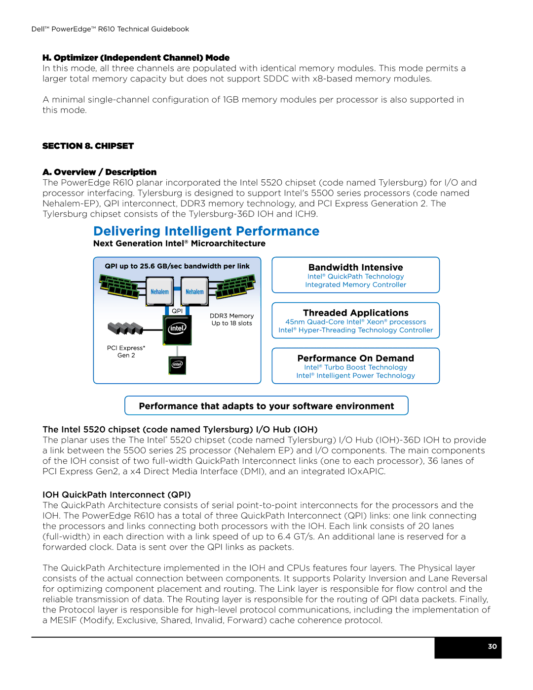 Dell R610 manual Optimizer Independent Channel Mode, Chipset Overview / Description 