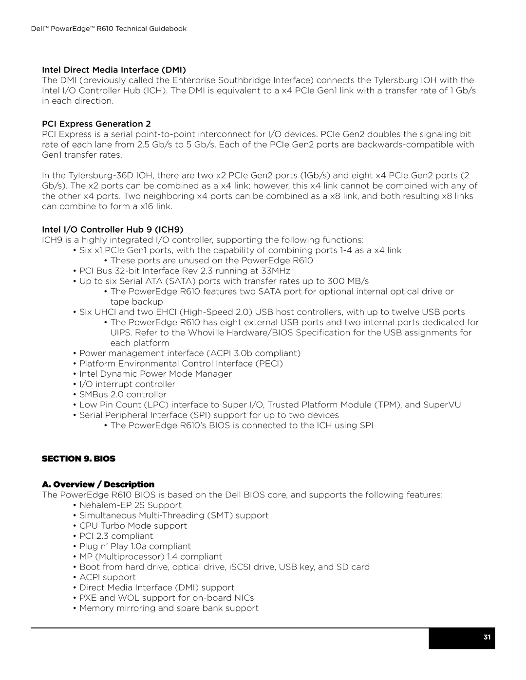 Dell R610 manual Bios Overview / Description 