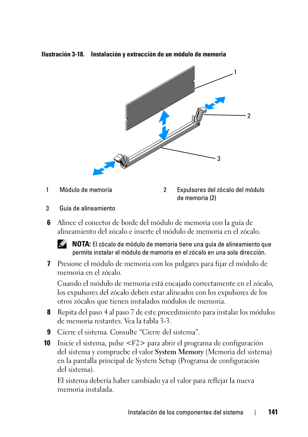 Dell R610 manual 141, Módulo de memoria, De memoria, Guía de alineamiento 