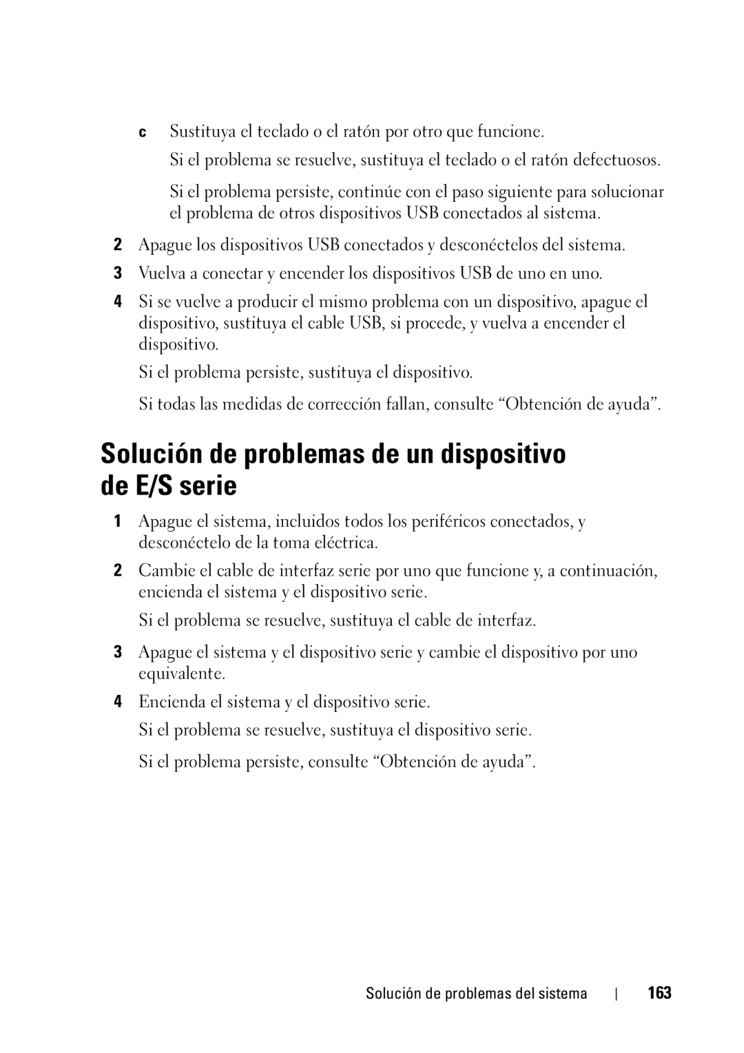 Dell R610 manual Solución de problemas de un dispositivo de E/S serie, 163 