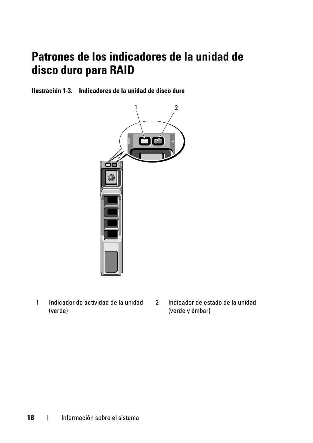 Dell R610 manual Ilustración 1-3. Indicadores de la unidad de disco duro 