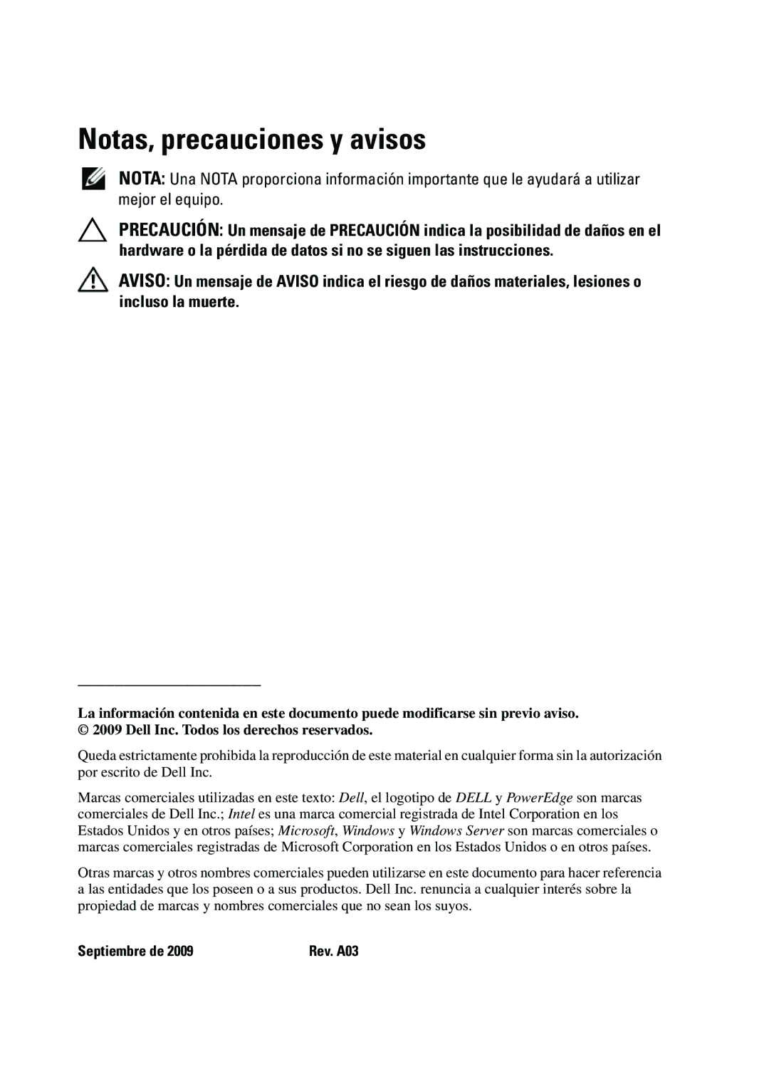 Dell R610 manual Notas, precauciones y avisos 