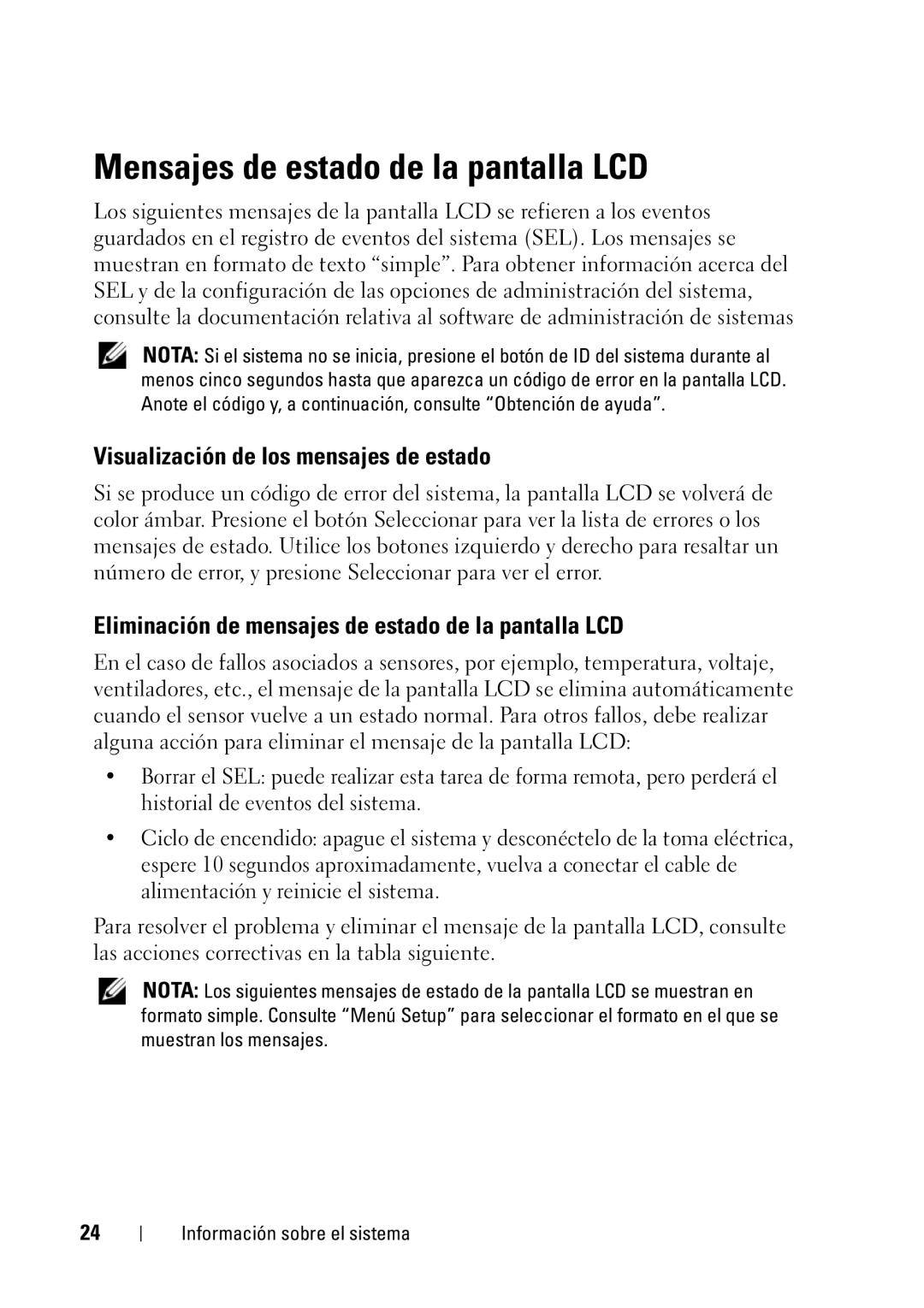 Dell R610 manual Mensajes de estado de la pantalla LCD, Visualización de los mensajes de estado 