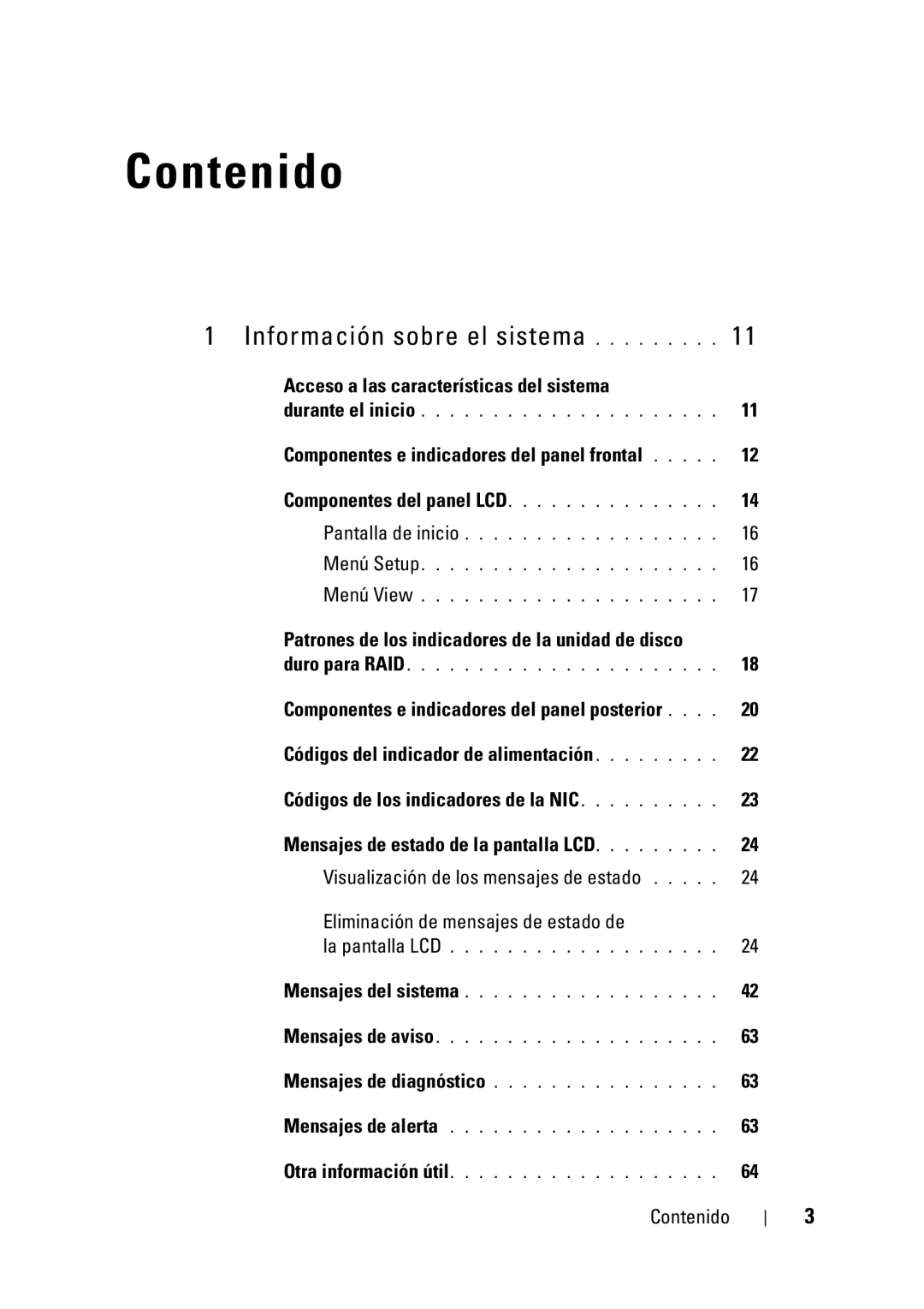 Dell R610 manual Acceso a las características del sistema, Visualización de los mensajes de estado, Contenido 