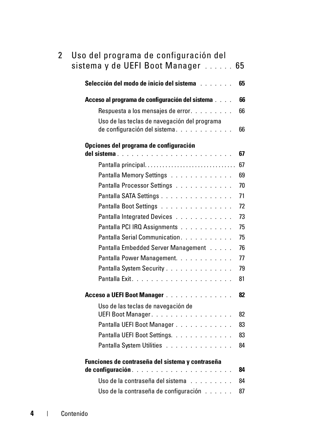 Dell R610 manual Opciones del programa de configuración, Acceso a Uefi Boot Manager 