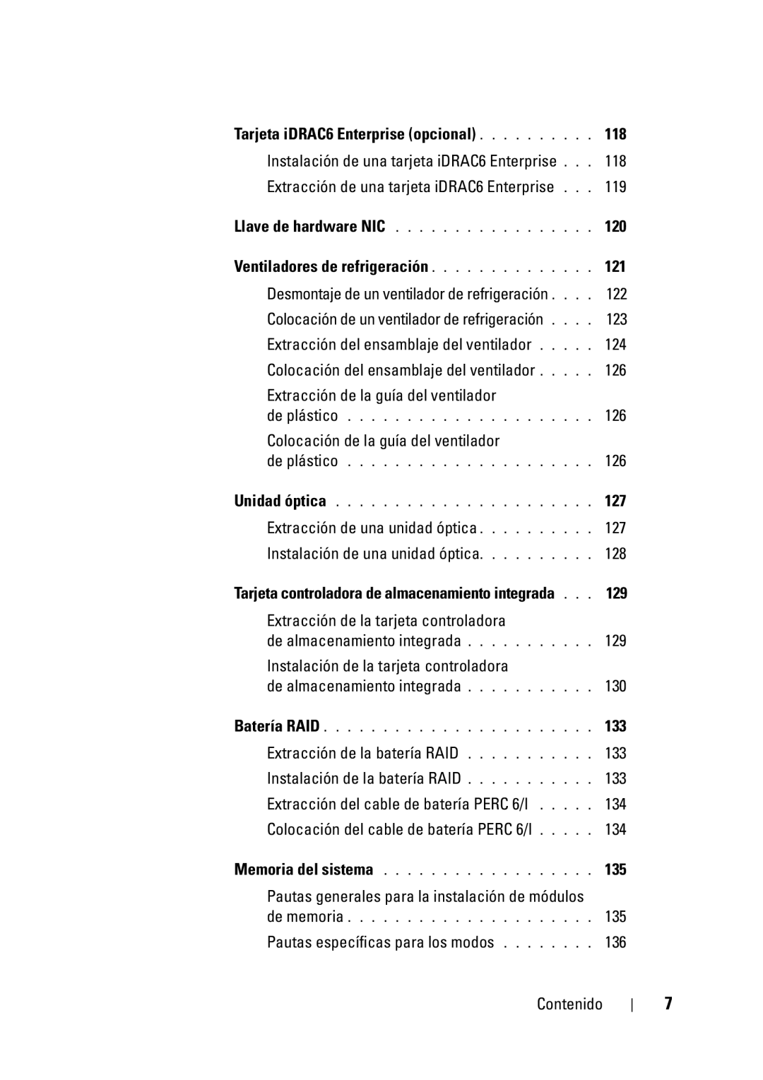 Dell R610 manual 118, 120, Ventiladores de refrigeración 121, 127, 129, 133, 135 