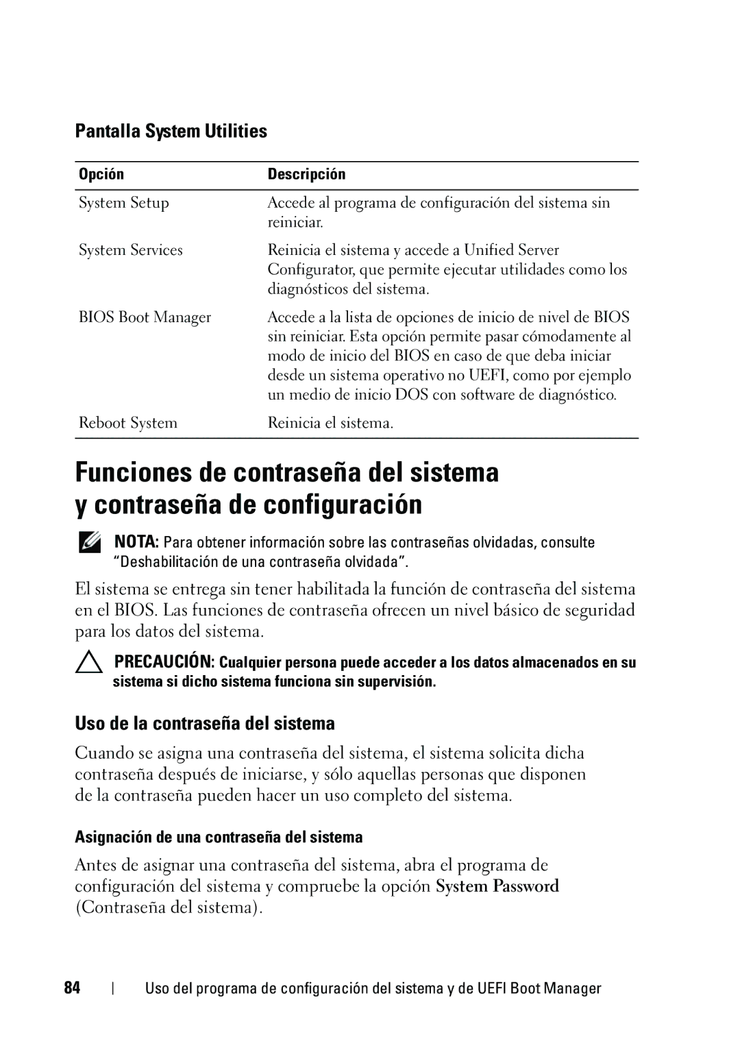 Dell R610 manual Pantalla System Utilities, Uso de la contraseña del sistema, Asignación de una contraseña del sistema 