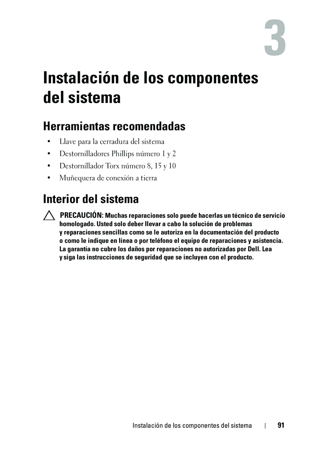 Dell R610 manual Herramientas recomendadas, Interior del sistema, Instalación de los componentes del sistema 