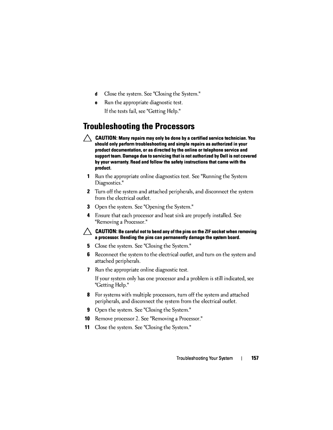 Dell R610 owner manual Troubleshooting the Processors 