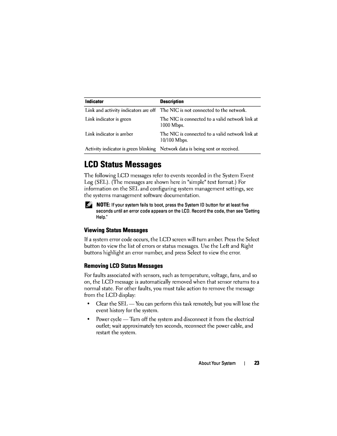 Dell R610 owner manual Viewing Status Messages, Removing LCD Status Messages 