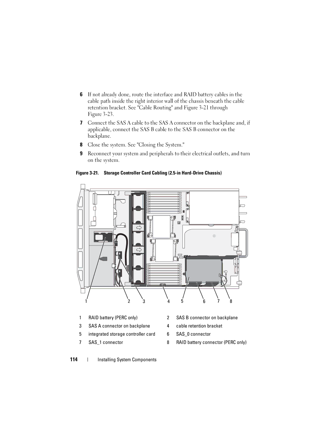 Dell R710 owner manual 114, SAS B connector on backplane, SAS a connector on backplane 