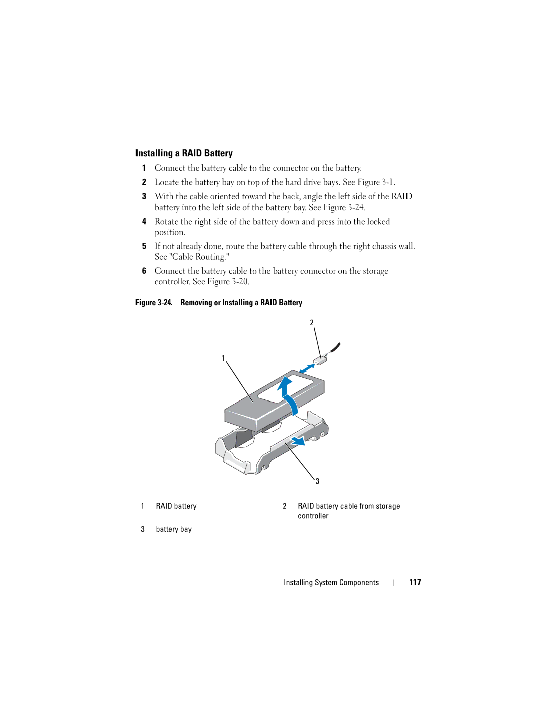 Dell R710 owner manual Installing a RAID Battery, 117 