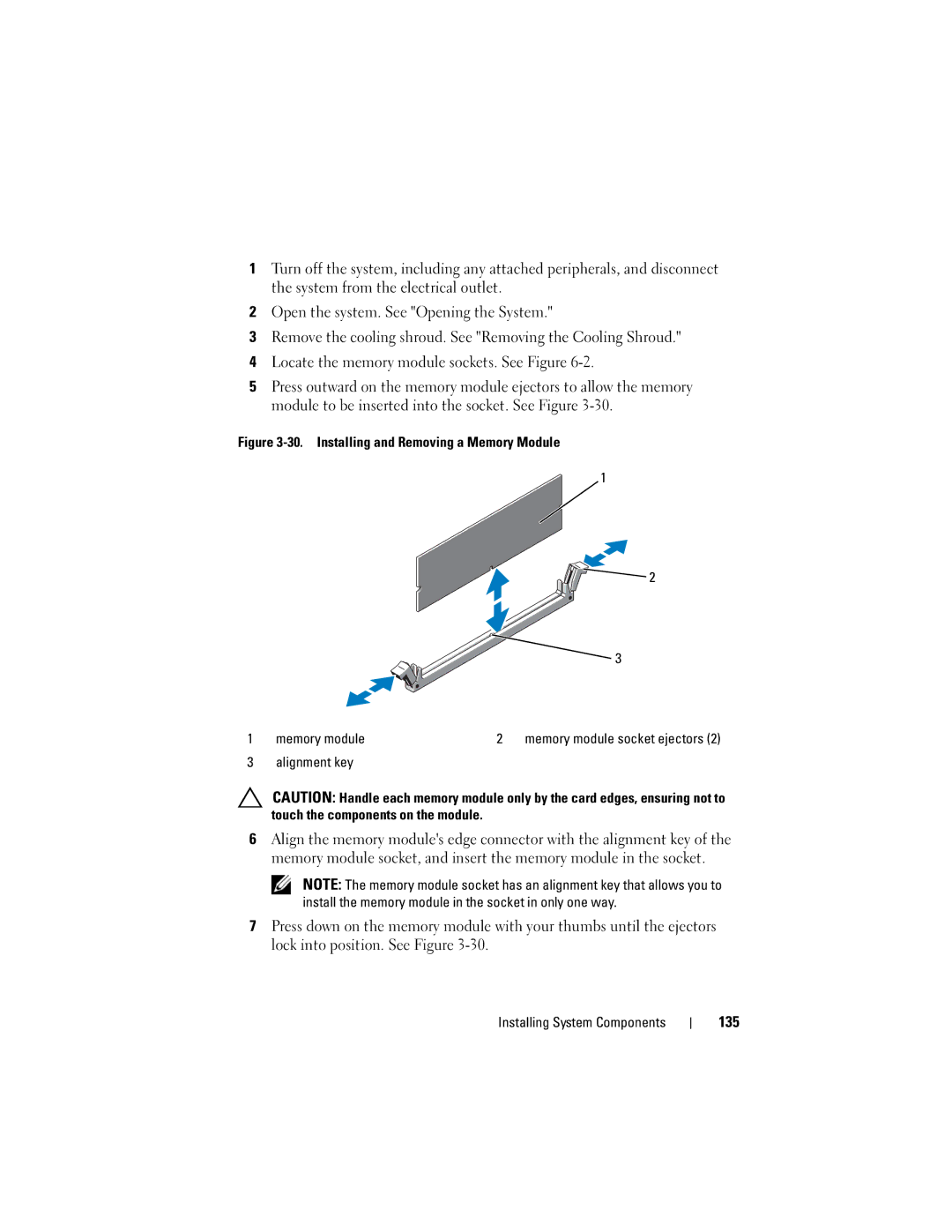 Dell R710 owner manual 135, Installing and Removing a Memory Module Memory module 