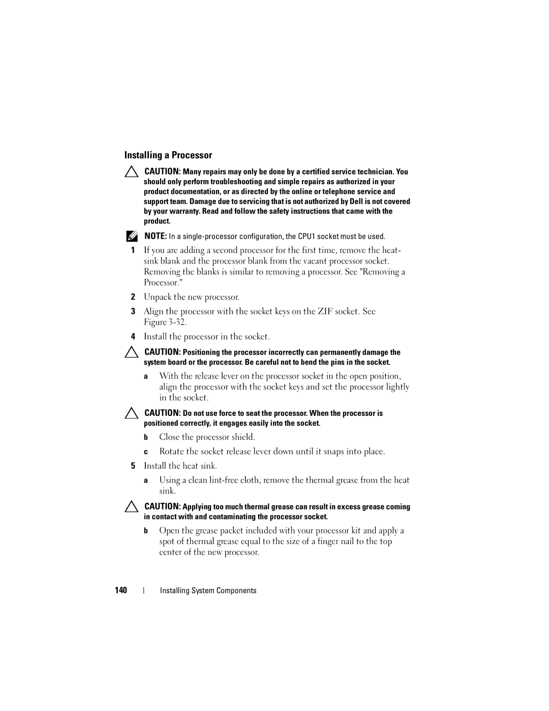 Dell R710 owner manual Installing a Processor 