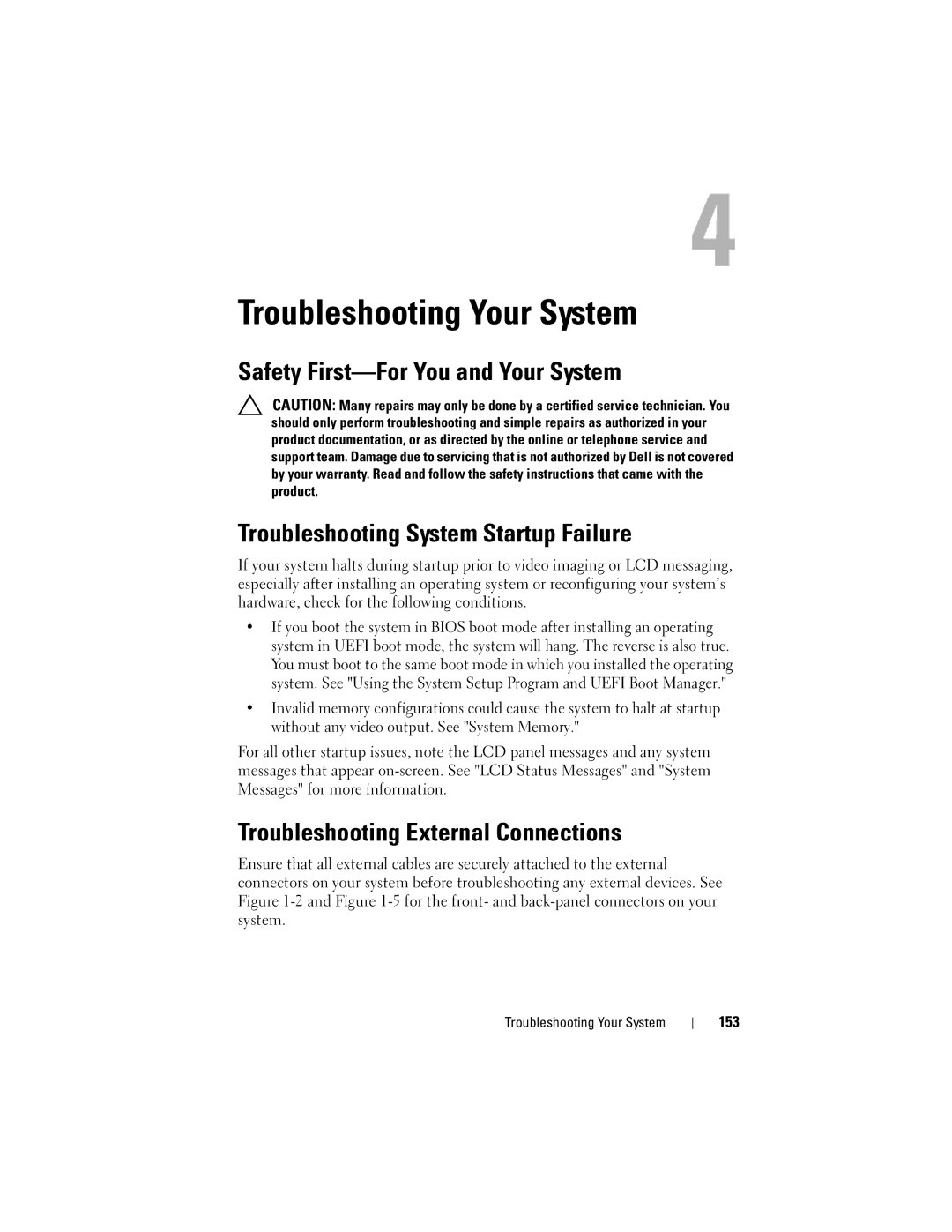 Dell R710 owner manual Troubleshooting External Connections, 153, Troubleshooting Your System 