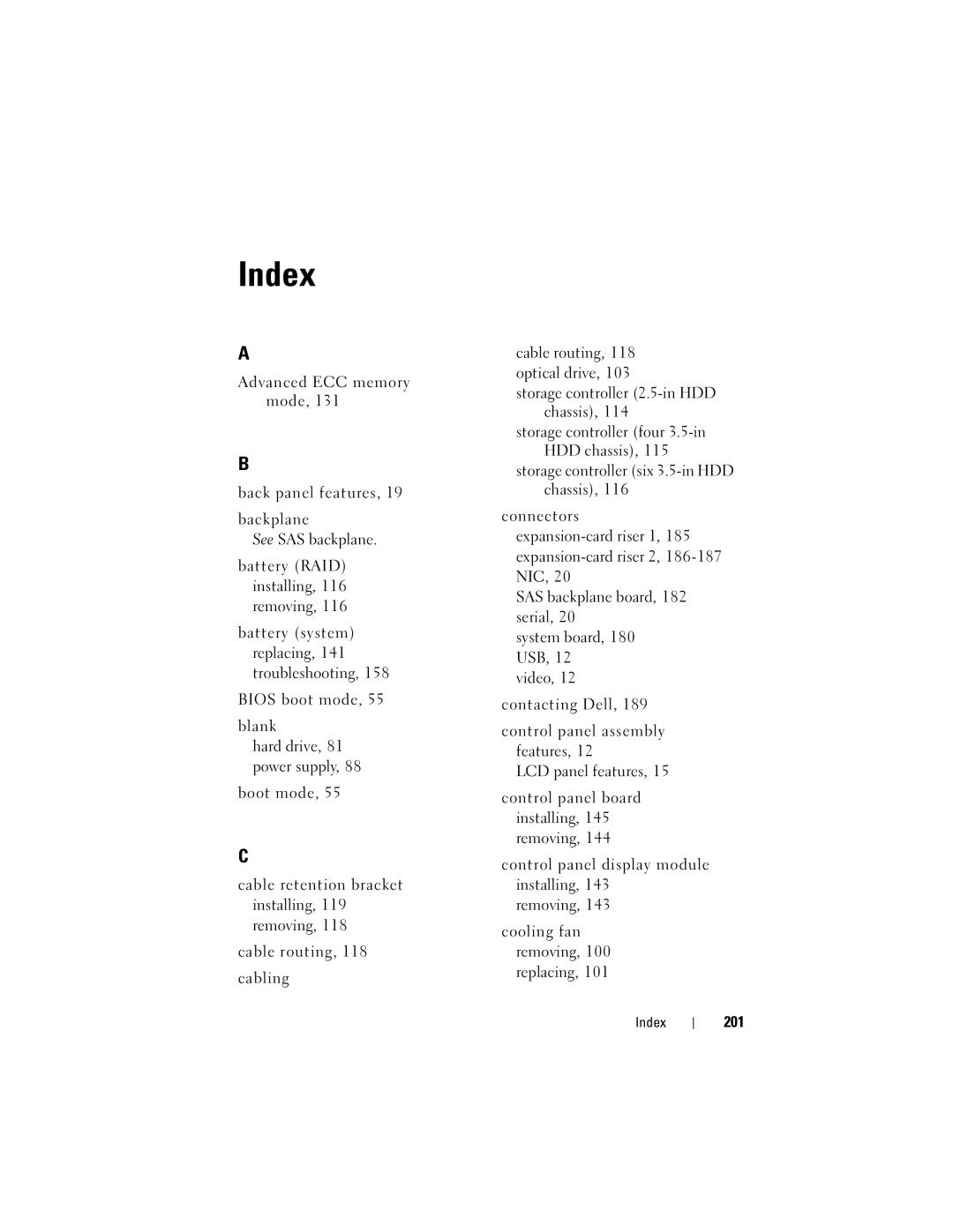 Dell R710 owner manual 201, Index 