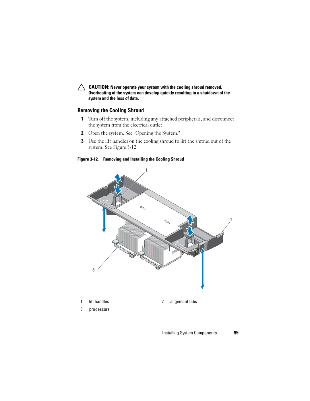 Dell R710 owner manual Removing the Cooling Shroud, Processors Installing System Components 