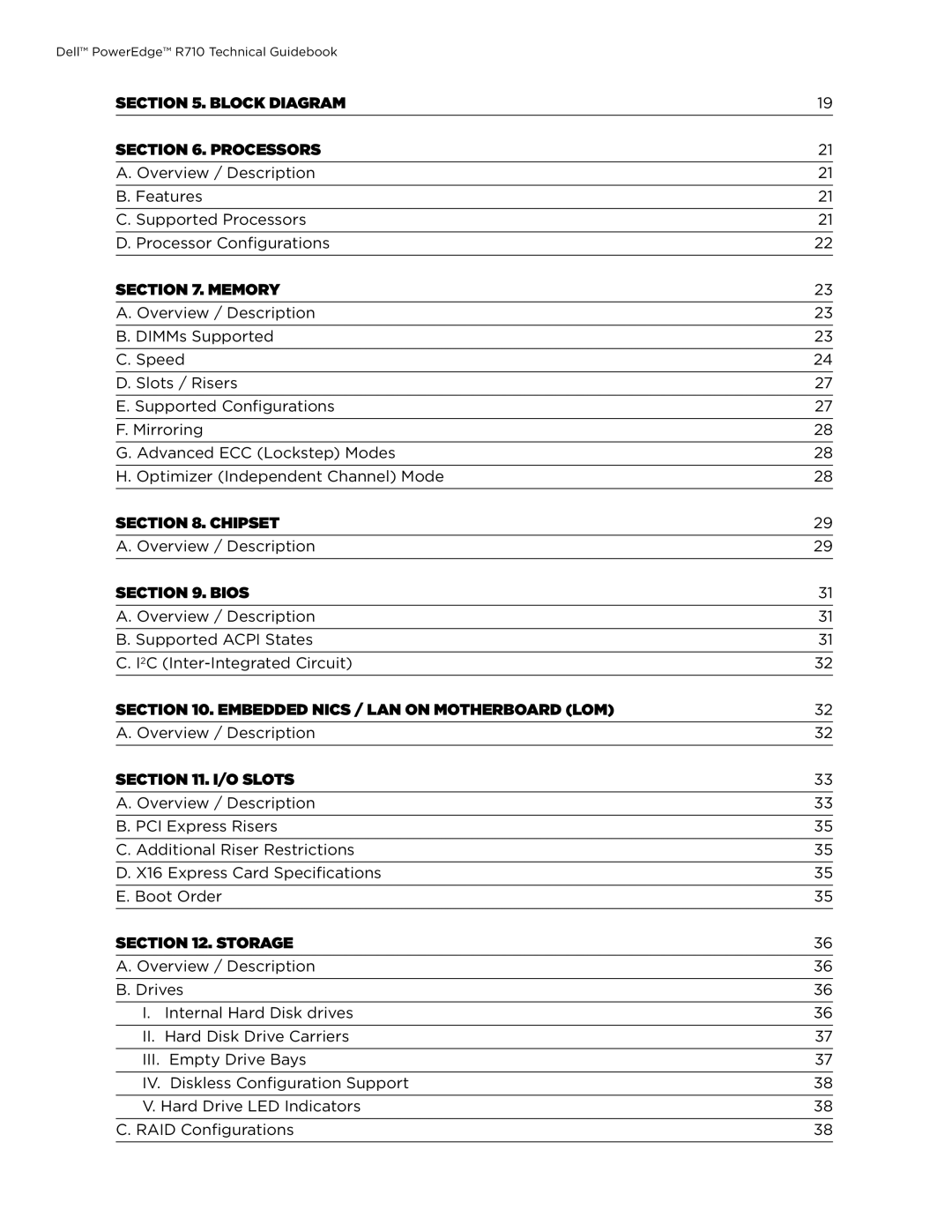 Dell R710 manual Block Diagram Processors, Memory, Chipset, Bios, Embedded NICs / LAN on Motherboard LOM, O Slots, Storage 