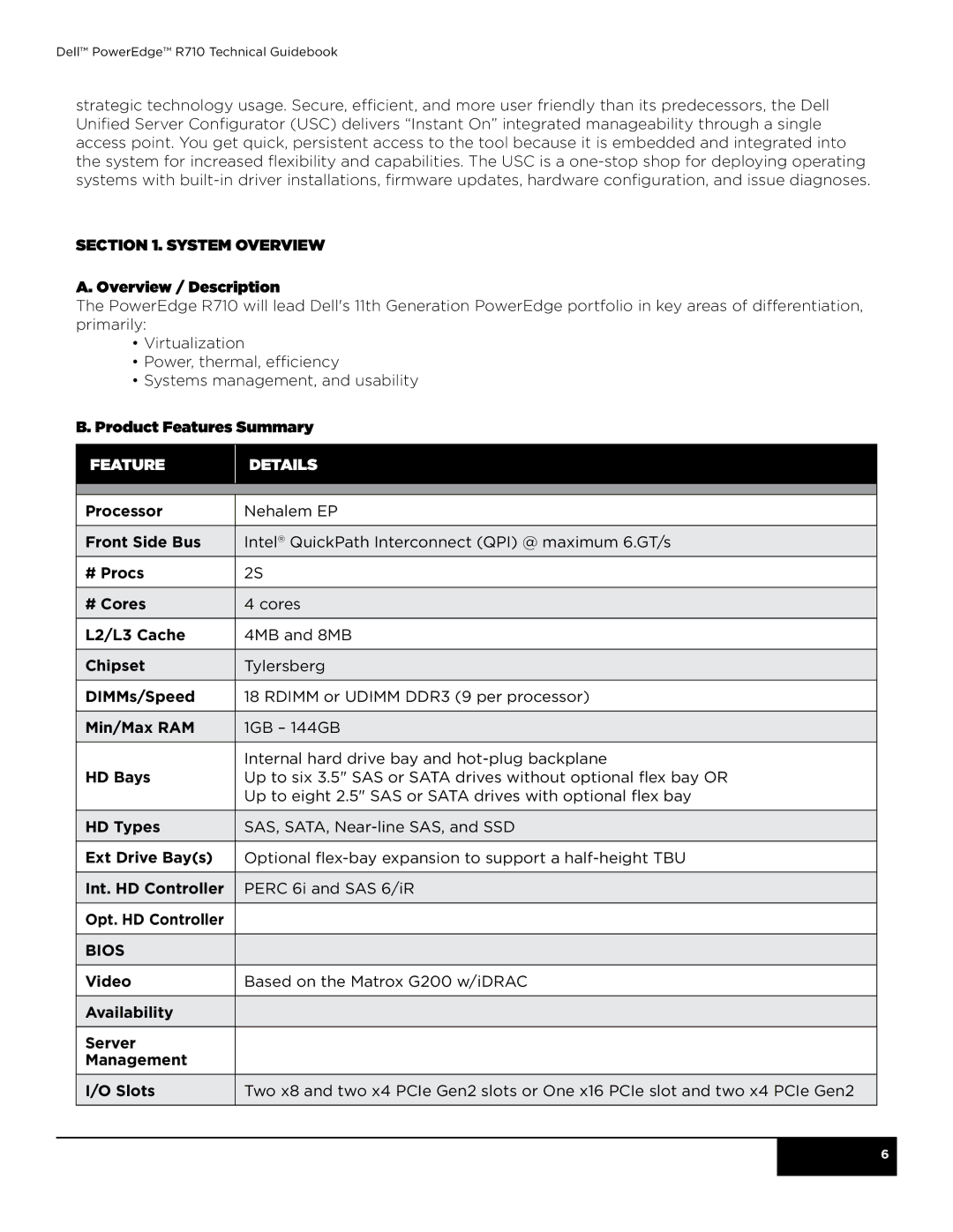 Dell R710 manual Feature Details 