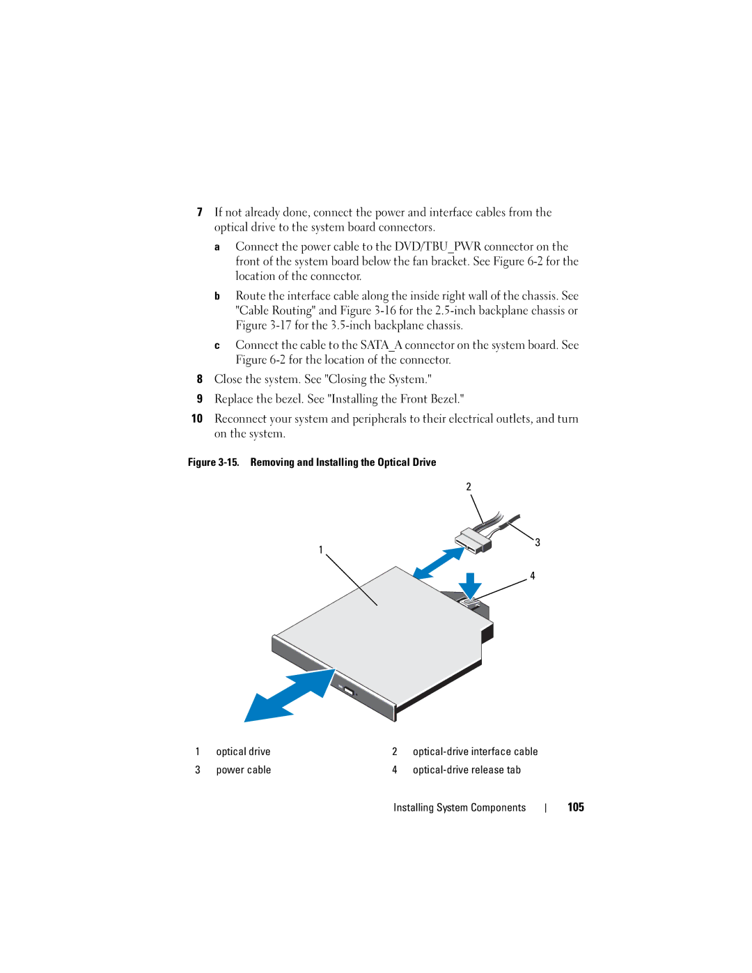 Dell R710 owner manual 105, Removing and Installing the Optical Drive Optical drive 