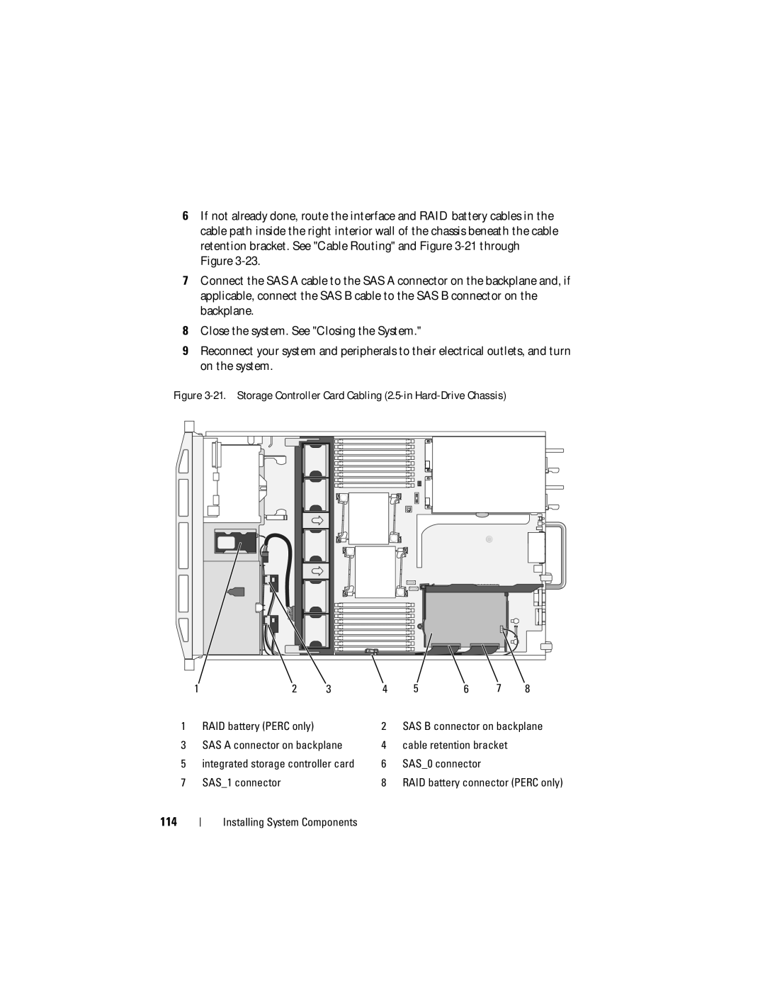 Dell R710 owner manual 114, SAS B connector on backplane, SAS a connector on backplane 