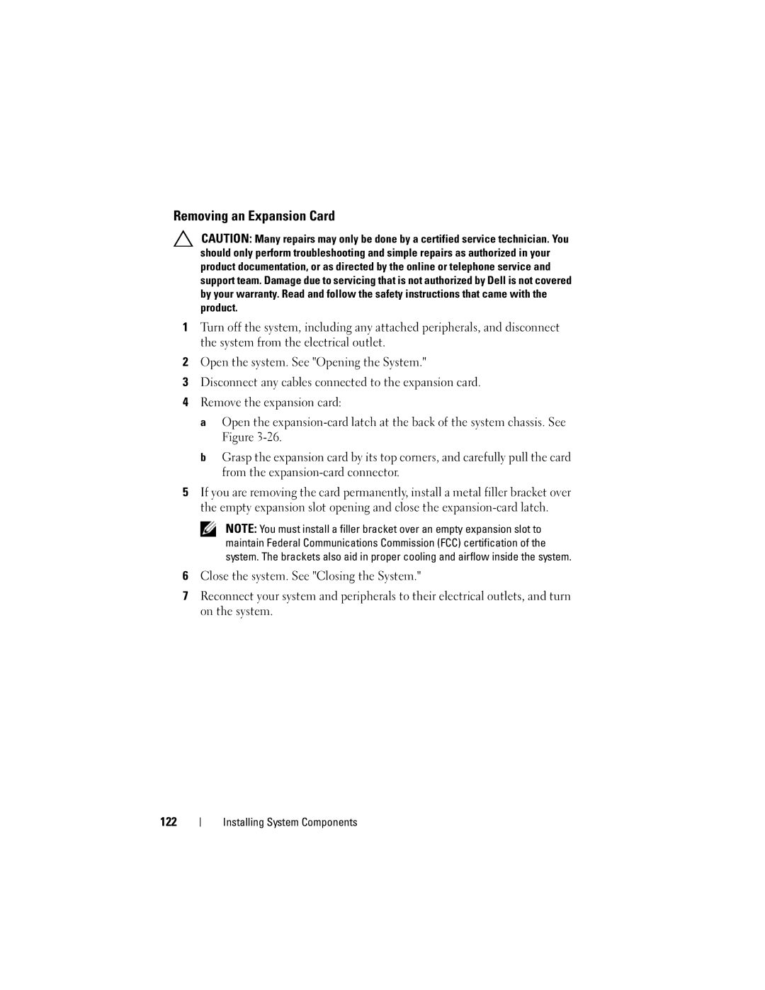 Dell R710 owner manual Removing an Expansion Card 