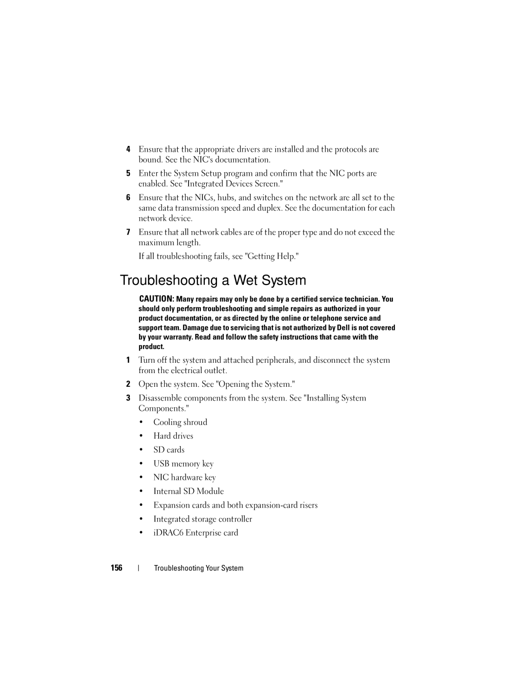 Dell R710 owner manual Troubleshooting a Wet System 